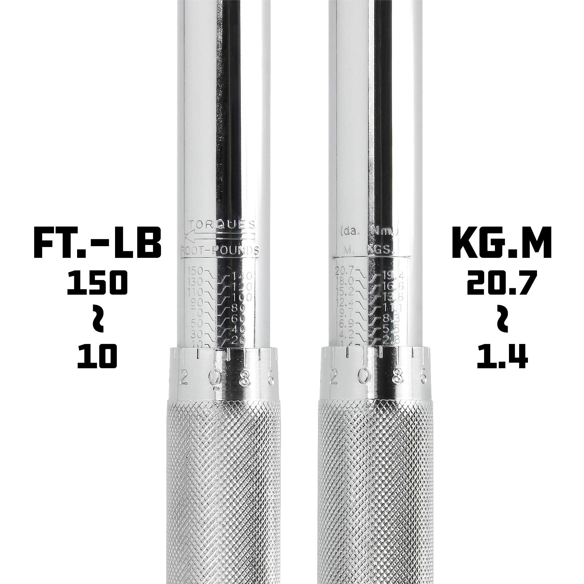 Powerbuilt Micrometer Torque Wrench, 1/2-Inch Drive, Reversible Ratchet Clicks, Lockable, 30 To 150 Foot Pound Range - 644999