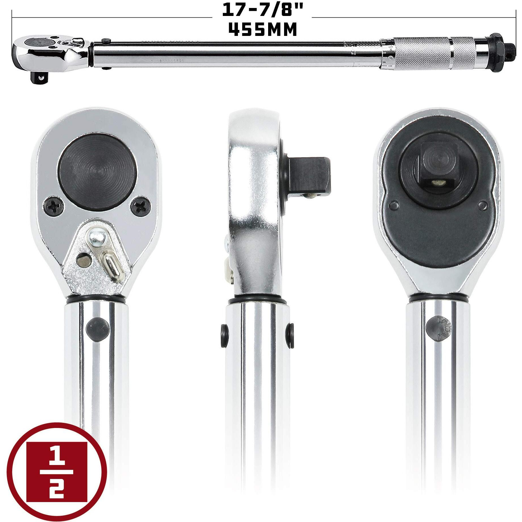 Powerbuilt Micrometer Torque Wrench, 1/2-Inch Drive, Reversible Ratchet Clicks, Lockable, 30 To 150 Foot Pound Range - 644999
