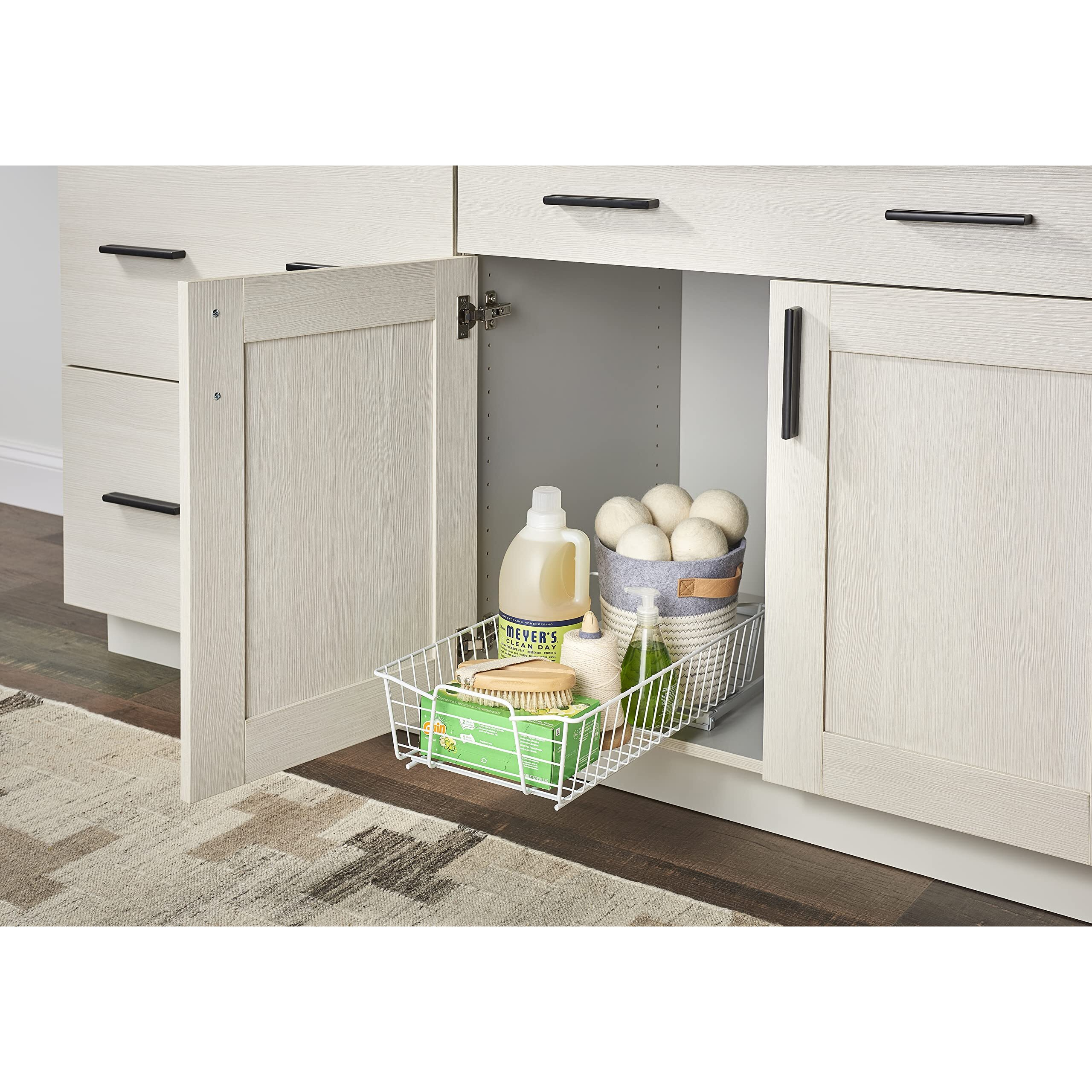 Closetmaid Pull Out Cabinet Organizer Heavy Duty, Slide Out Pantry Shelves Drawers For Kitchen, Bathroom, White, 11-Inch One Tier
