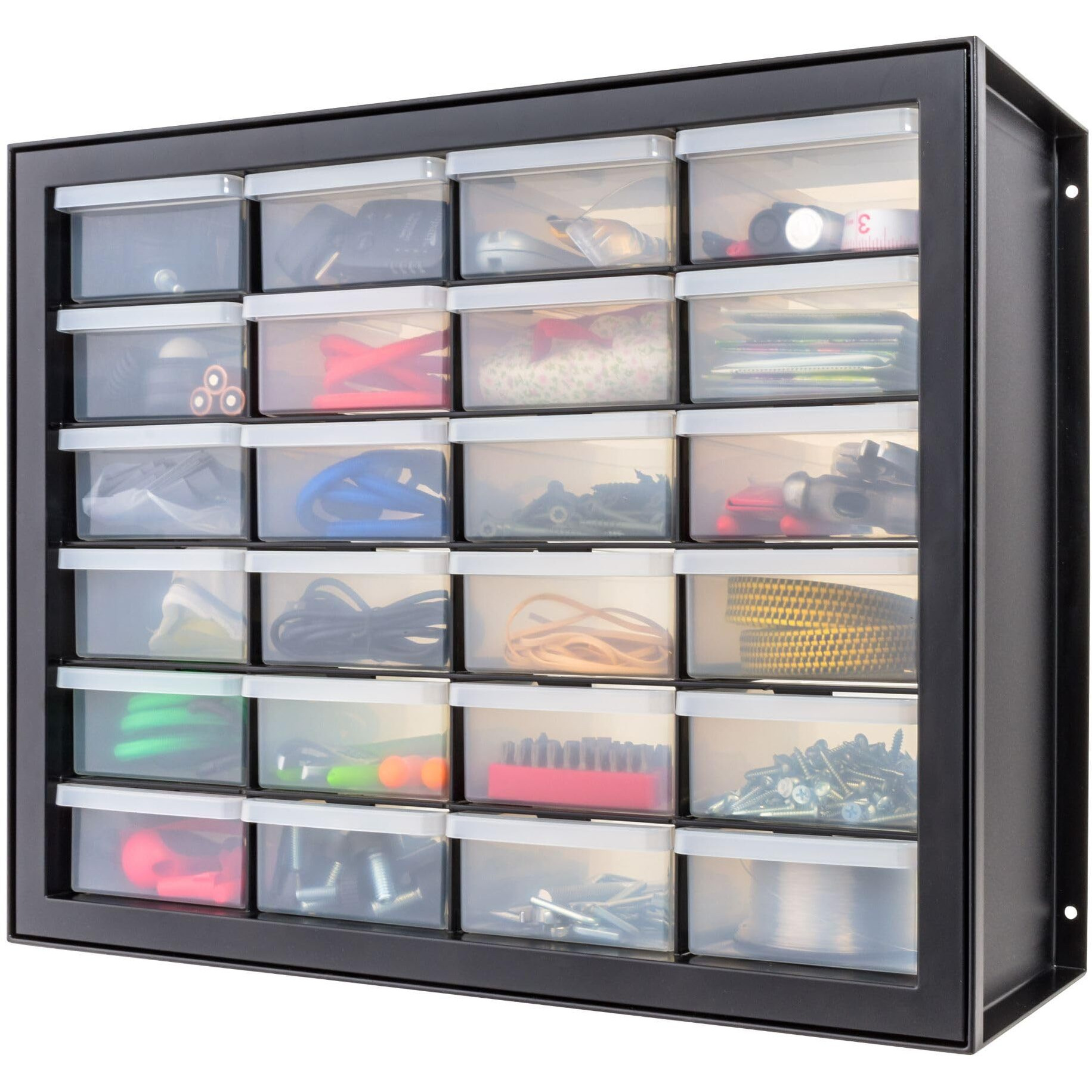 Iris Usa Screw Organizer, Hardware Storage Organizer, 24 Drawer Parts Cabinet, Plastic Drawer Storage For Hardware Crafts, Small Parts, Nuts, Bolts, Tool Organizer Storage, Scrapbook Art Hobby - Black