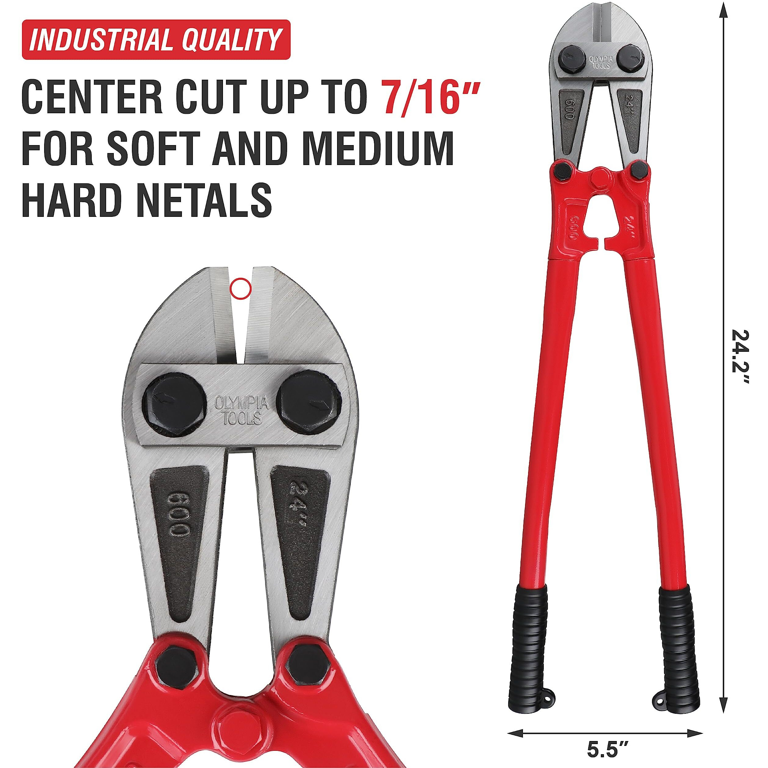 Olympia Tools 24"" Heavy Duty Bolt Cutter With Drop Forged Alloy Steel And Ergonomic Grip Rubber Handles For For Cutting Fence, Steel Wire, Chain, Screws, Rivet