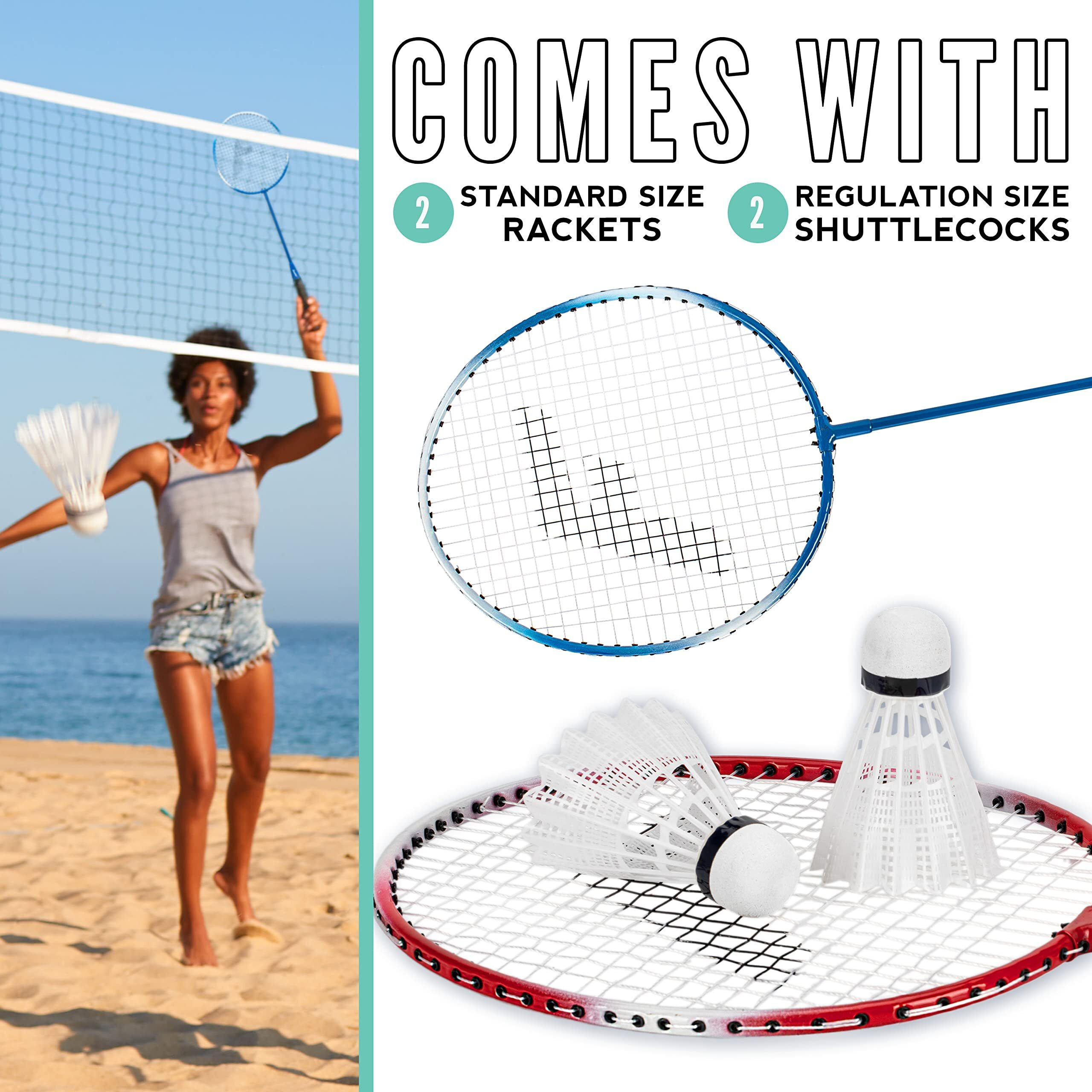 Franklin Sports Badminton Racket + Birdie Set - Replacement Badminton Equipment For Kids + Adults - 2 Player Badminton Racket Set, Red/ White/ Blue