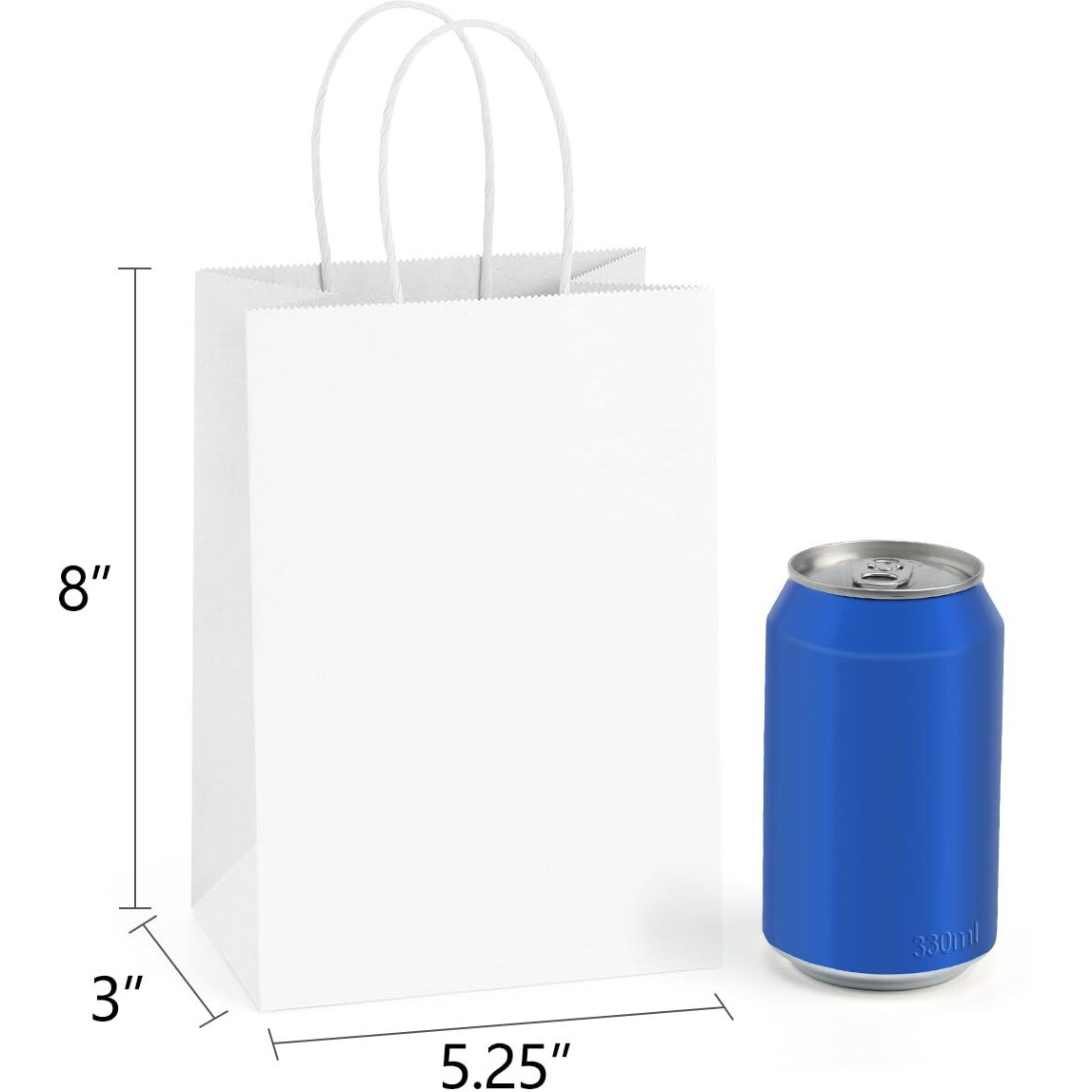 Bagdream Small Paper Gift Bags 50Pcs 5.25X3X8 Inches Kraft Paper Bags Party Favor Bags Shopping Bags Kraft Bags White Paper Gift Bags With Handles Bulk