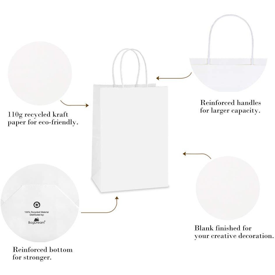 Bagdream Small Paper Gift Bags 50Pcs 5.25X3X8 Inches Kraft Paper Bags Party Favor Bags Shopping Bags Kraft Bags White Paper Gift Bags With Handles Bulk
