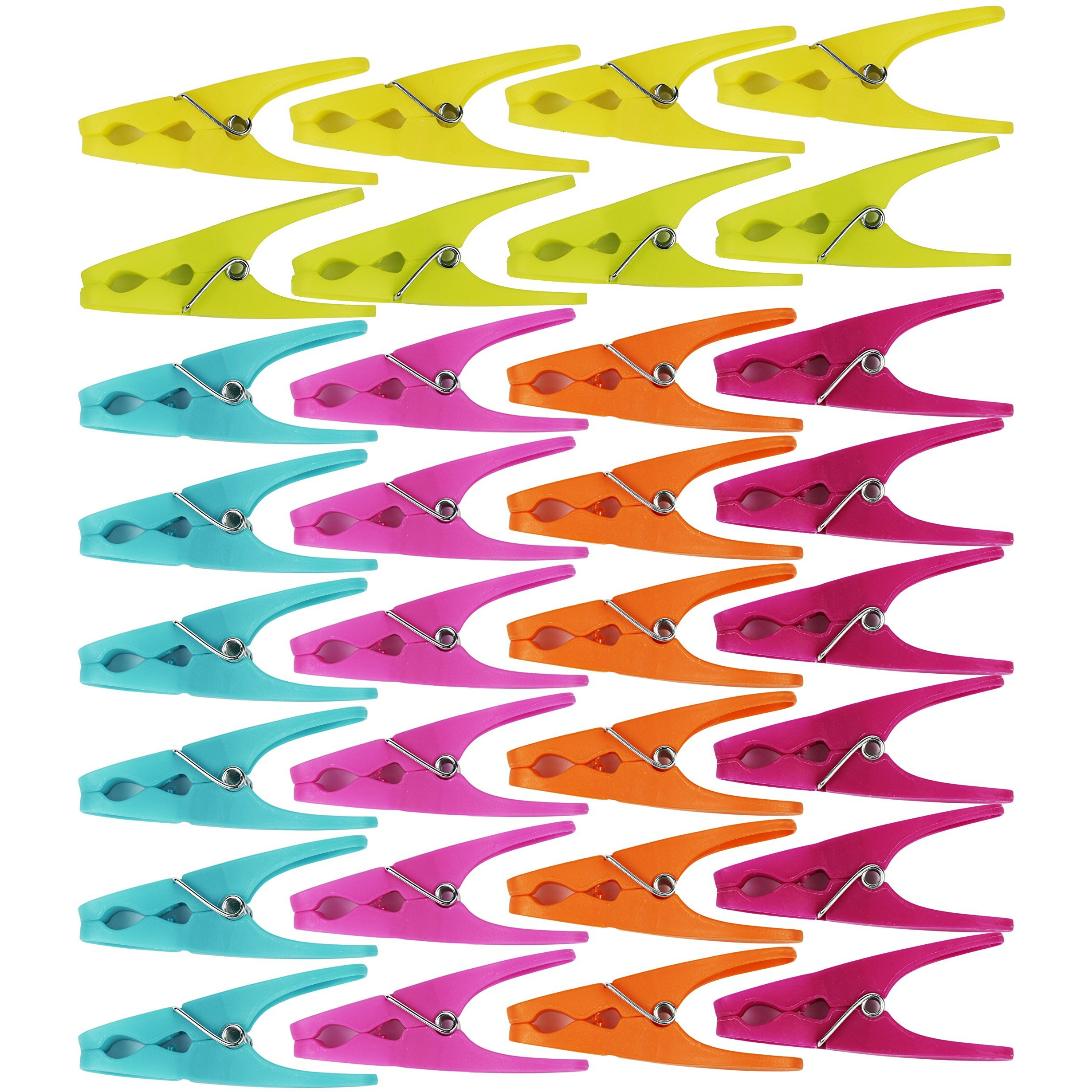 64 Plastic Clothespins W/ 6 Bright Colors - Clothes Pin, Laundry, Bag Clip, Chip Clip, Sealer, Ect.