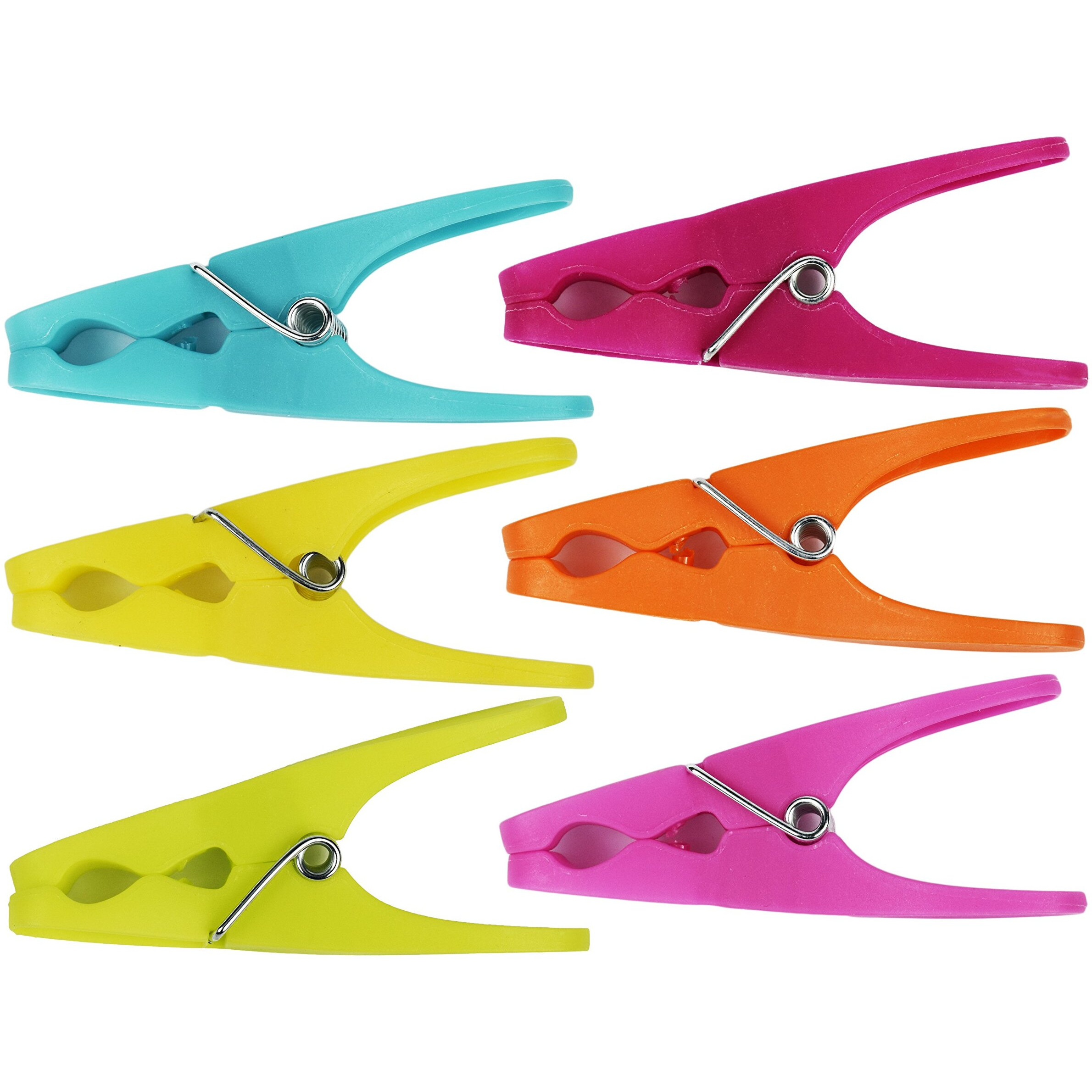 64 Plastic Clothespins W/ 6 Bright Colors - Clothes Pin, Laundry, Bag Clip, Chip Clip, Sealer, Ect.