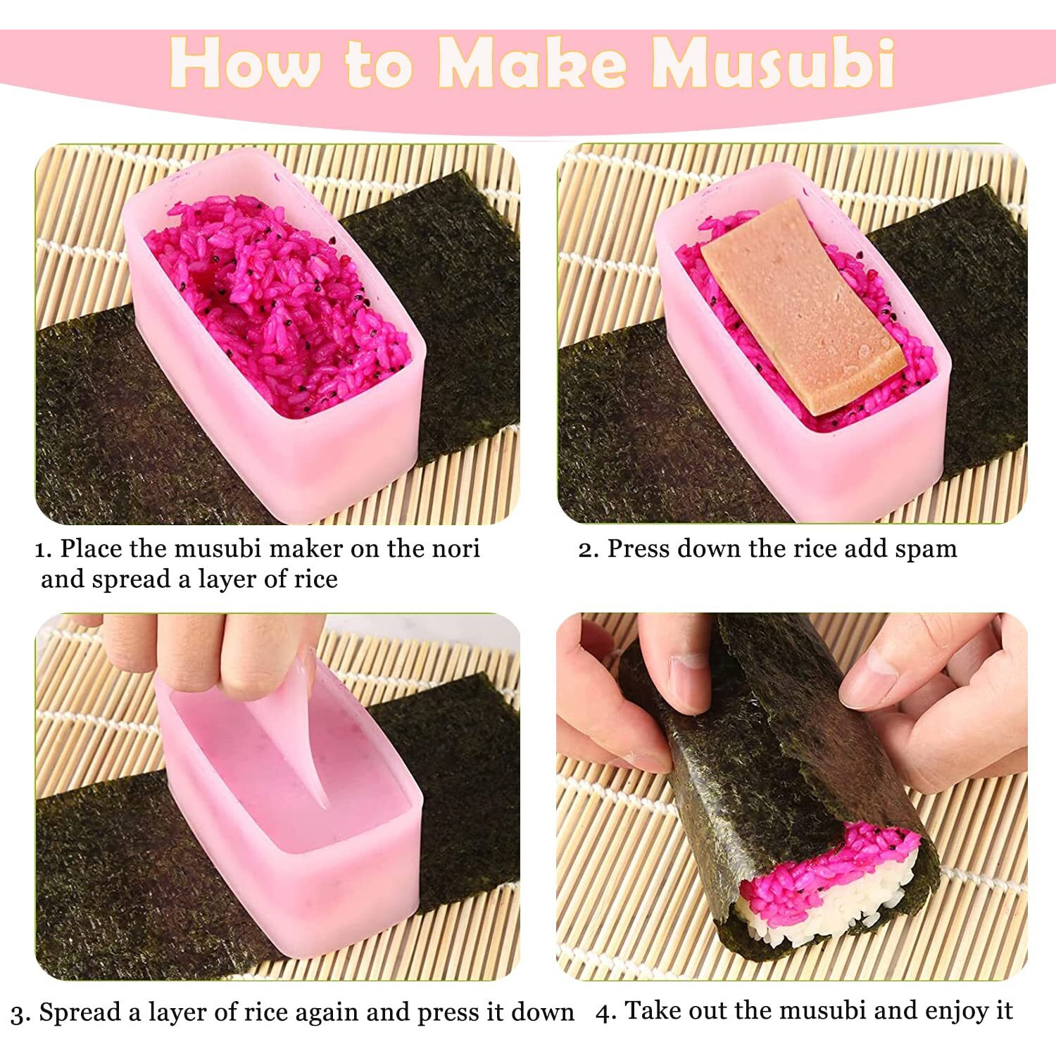 7 Pack Onigiri Mold, Rice Mold Musubi Maker Kit, Non Stick Spam Musubi Maker Press Rice Ball Mold Shake Sushi Maker Tool For Kids Bento Lunch And Home Diy