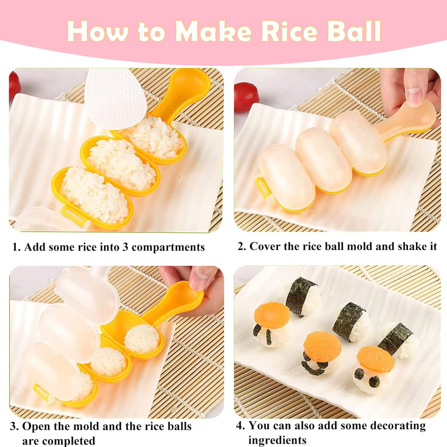 7 Pack Onigiri Mold, Rice Mold Musubi Maker Kit, Non Stick Spam Musubi Maker Press Rice Ball Mold Shake Sushi Maker Tool For Kids Bento Lunch And Home Diy