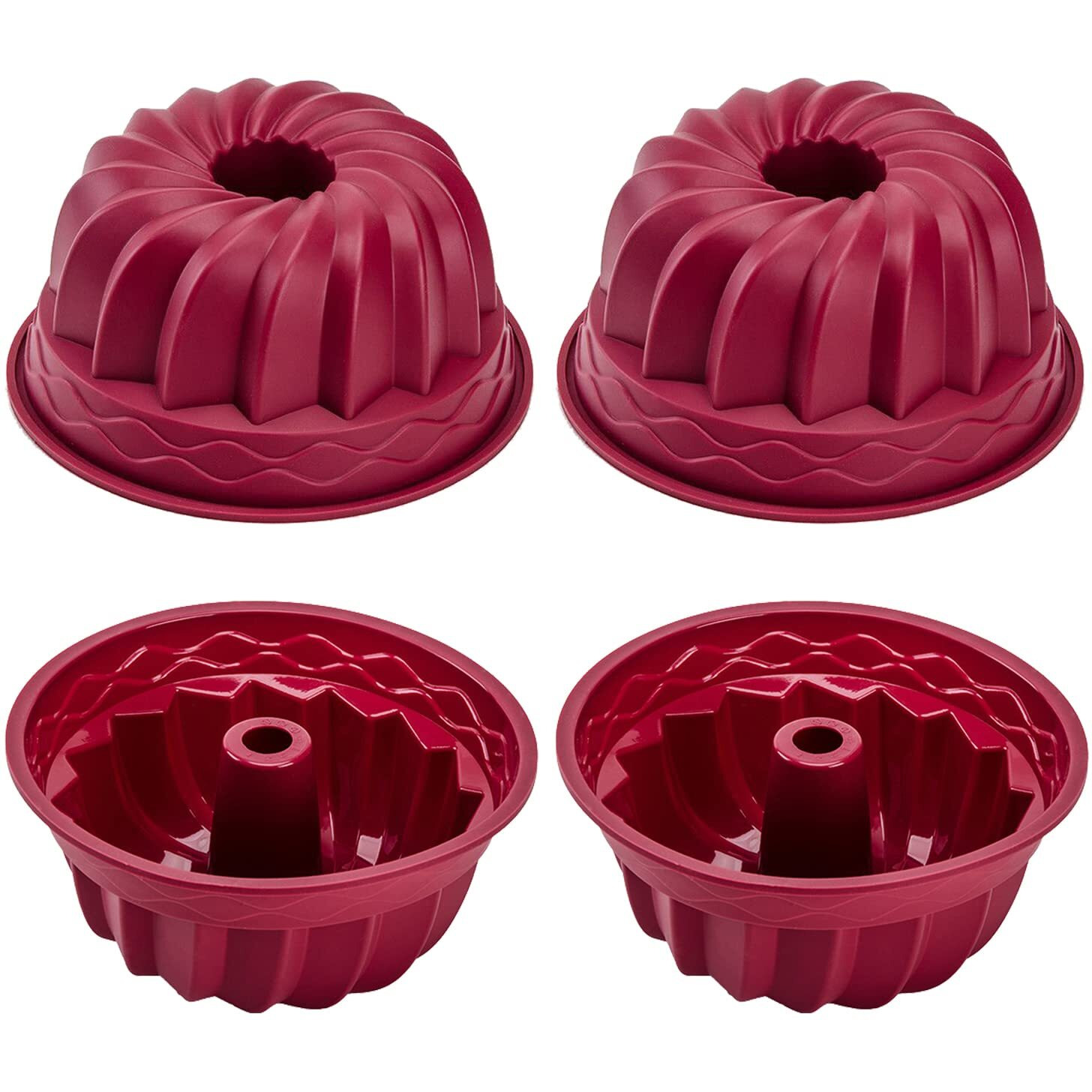 Nalchois 4 Inch Silicone Mini Bundt Cake Pan Set Of 4, Nonstick Bpa Free Silicone Cake Molds For Baking, Oven Dishwasher Safe Fluted Tube Baking Pan For Pumpkin Cake, Jelly, Brownies, Bread, Pudding