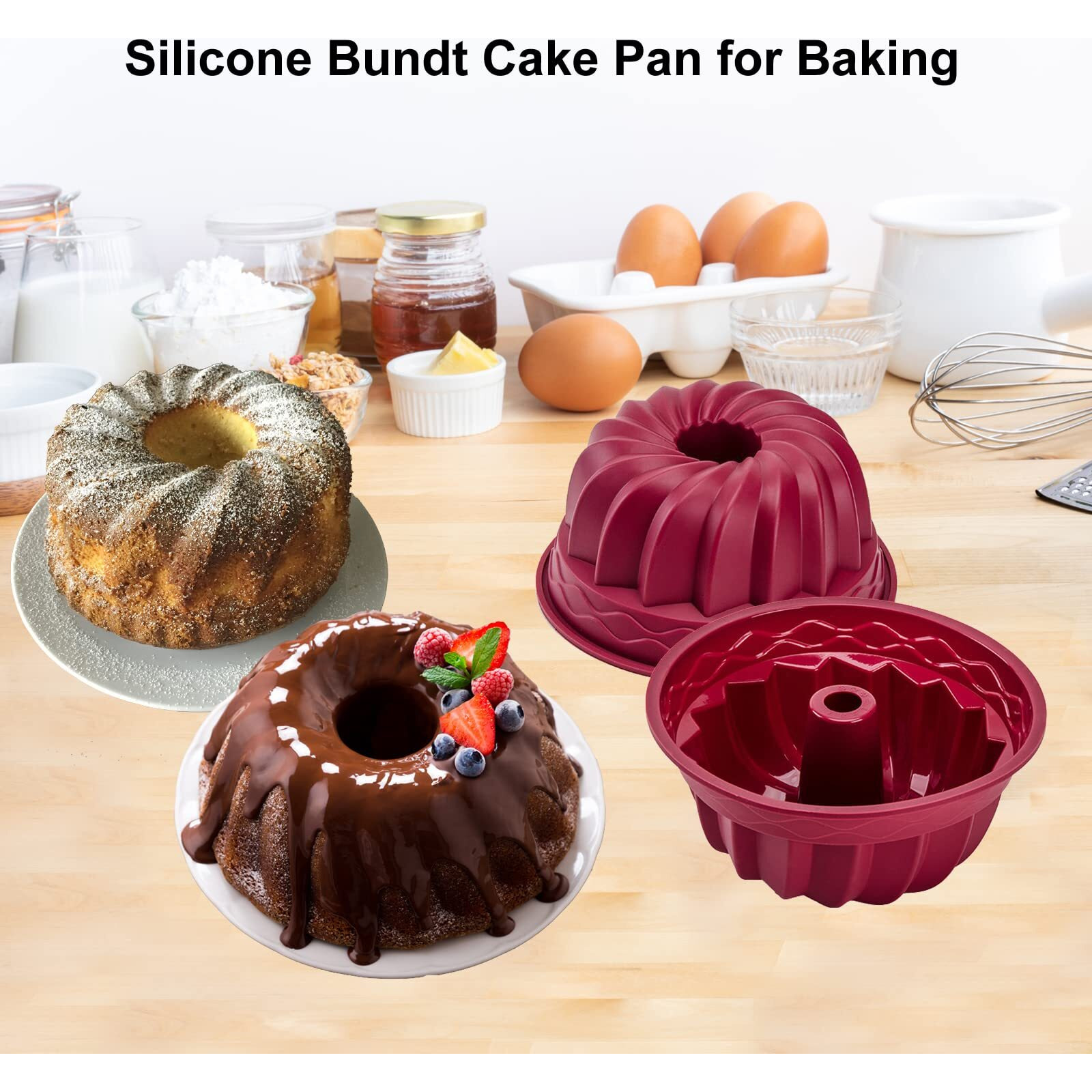 Nalchois 4 Inch Silicone Mini Bundt Cake Pan Set Of 4, Nonstick Bpa Free Silicone Cake Molds For Baking, Oven Dishwasher Safe Fluted Tube Baking Pan For Pumpkin Cake, Jelly, Brownies, Bread, Pudding