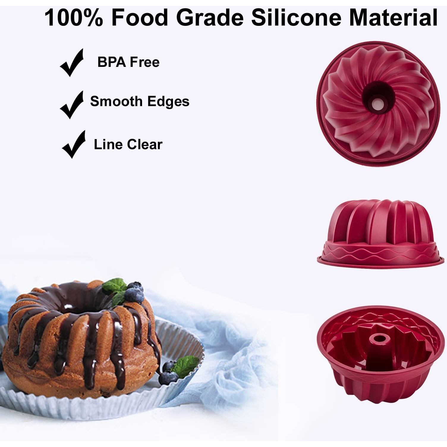 Nalchois 4 Inch Silicone Mini Bundt Cake Pan Set Of 4, Nonstick Bpa Free Silicone Cake Molds For Baking, Oven Dishwasher Safe Fluted Tube Baking Pan For Pumpkin Cake, Jelly, Brownies, Bread, Pudding