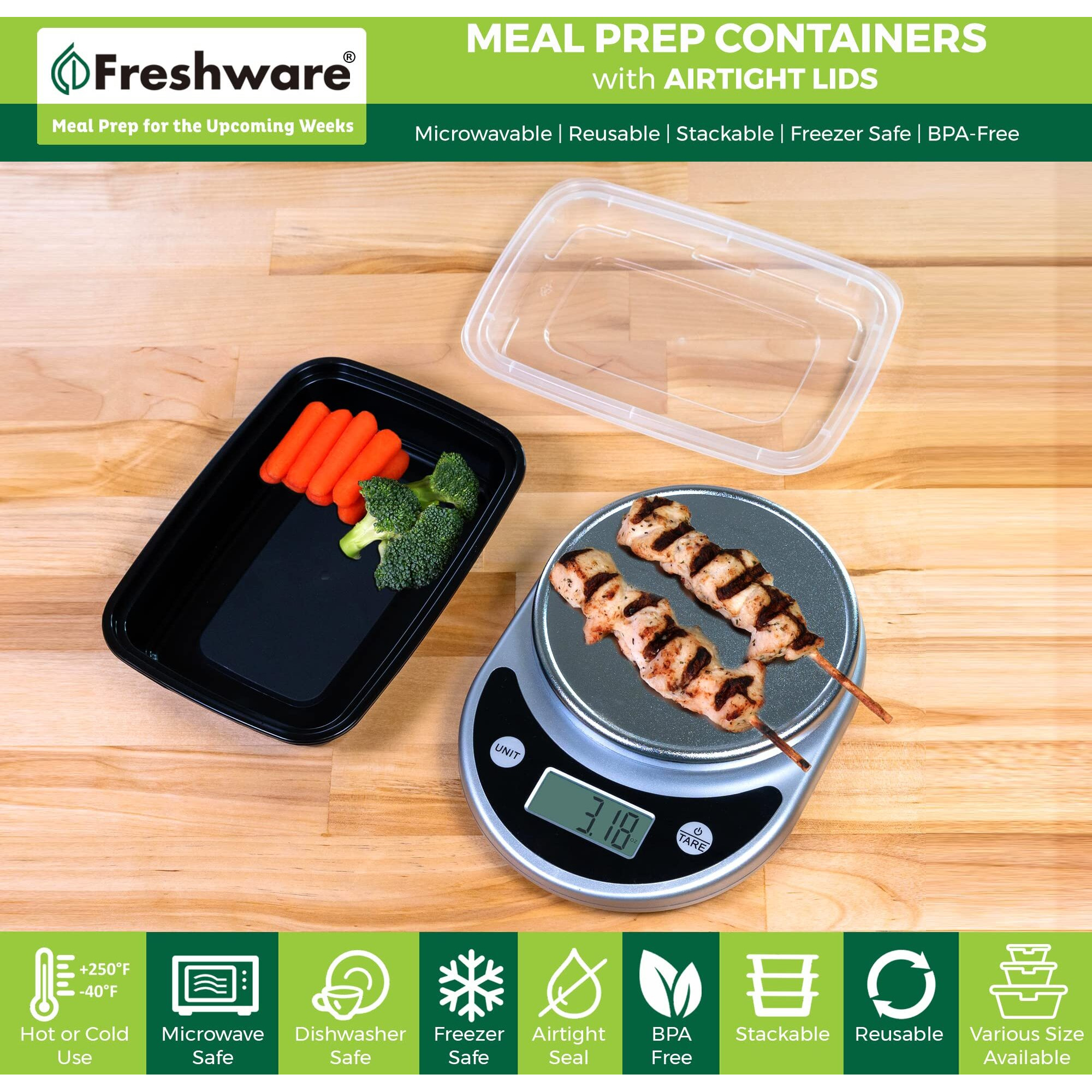 Freshware Meal Prep Containers [50 Pack] 1 Compartment With Lids, Food Storage Containers, Bento Box, Bpa Free, Stackable, Microwave/Dishwasher/Freezer Safe (28 Oz)