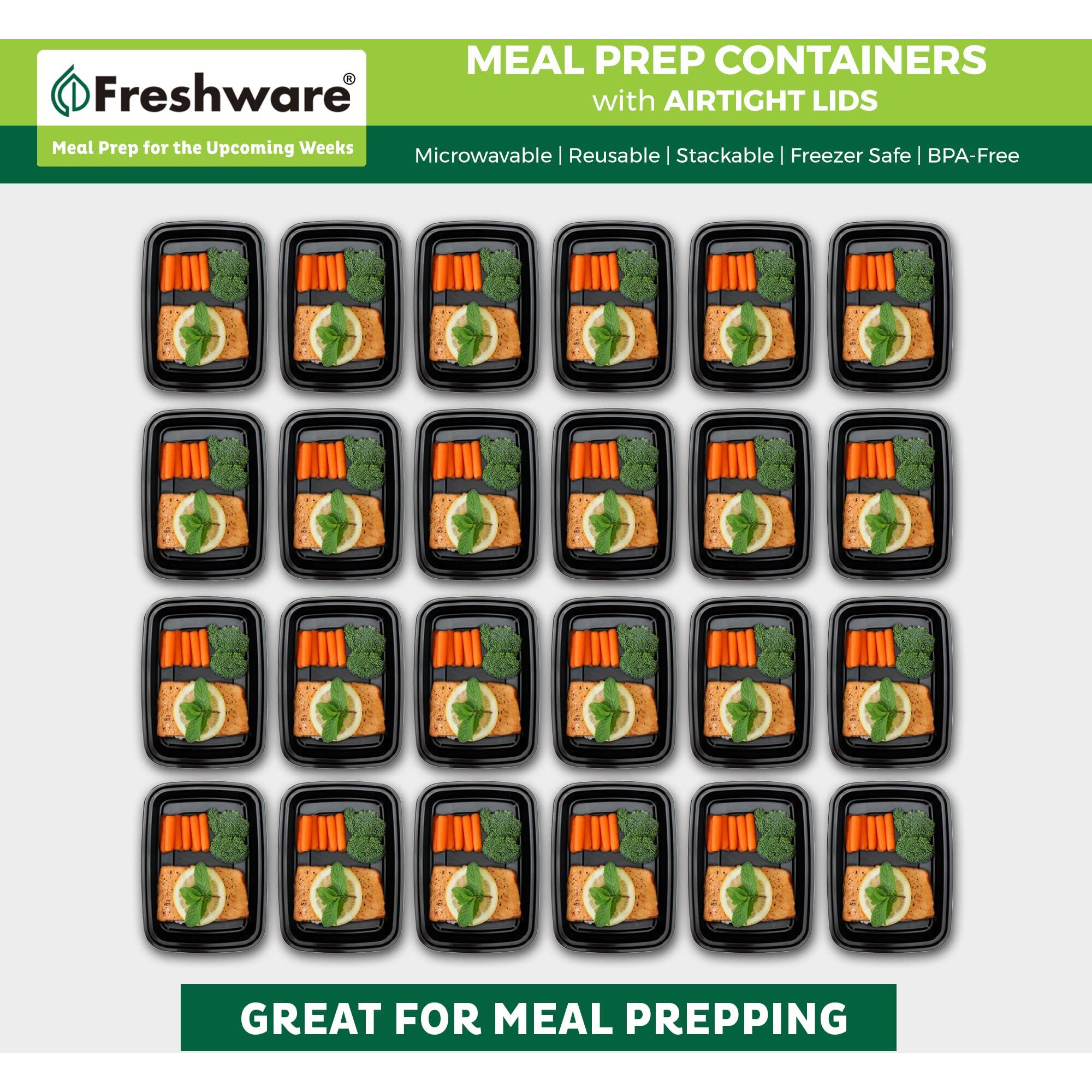 Freshware Meal Prep Containers [50 Pack] 1 Compartment With Lids, Food Storage Containers, Bento Box, Bpa Free, Stackable, Microwave/Dishwasher/Freezer Safe (28 Oz)