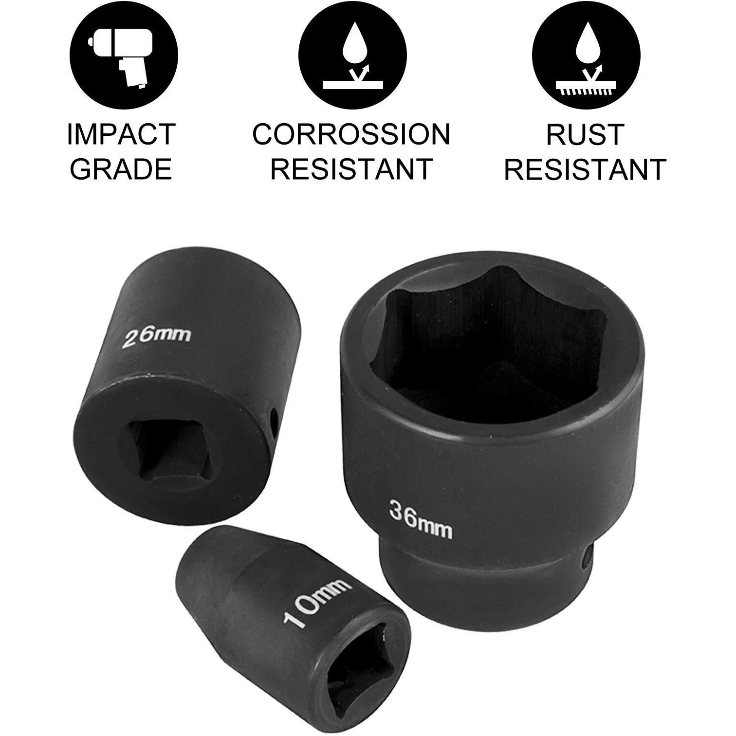 Vevor Impact Socket Set 1/2 Inches 26 Piece Impact Sockets, Shallow Socket, 6-Point Sockets, Rugged Construction, Cr-M0, 1/2 Inches Drive Socket Set Impact Metric 10Mm - 36Mm, With A Storage Cage