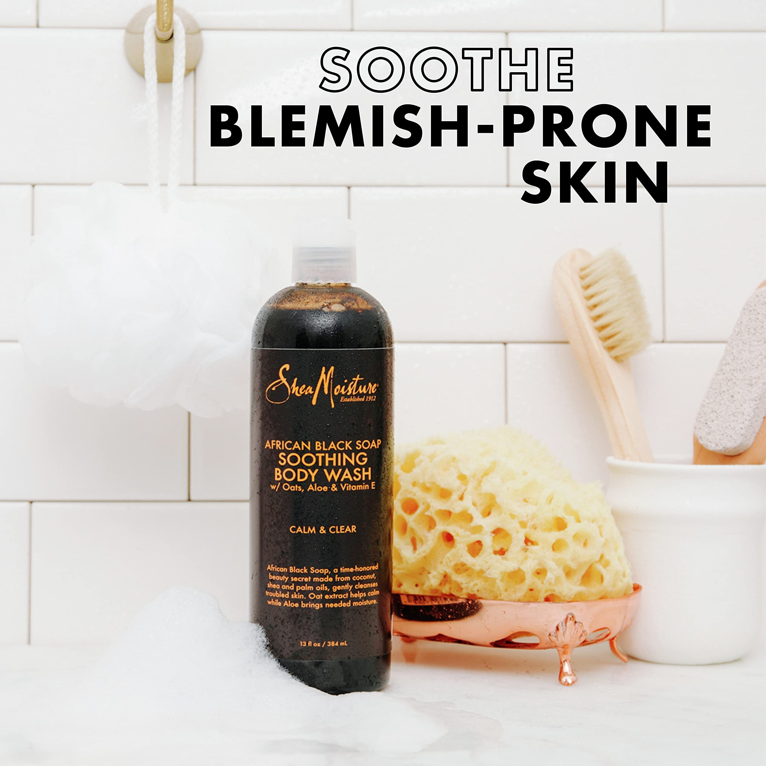 Sheamoisture Soothing Body Wash For Acne Treatment African Black Soap Paraben Free Body Wash ,13 Fl Oz (Pack Of 1)