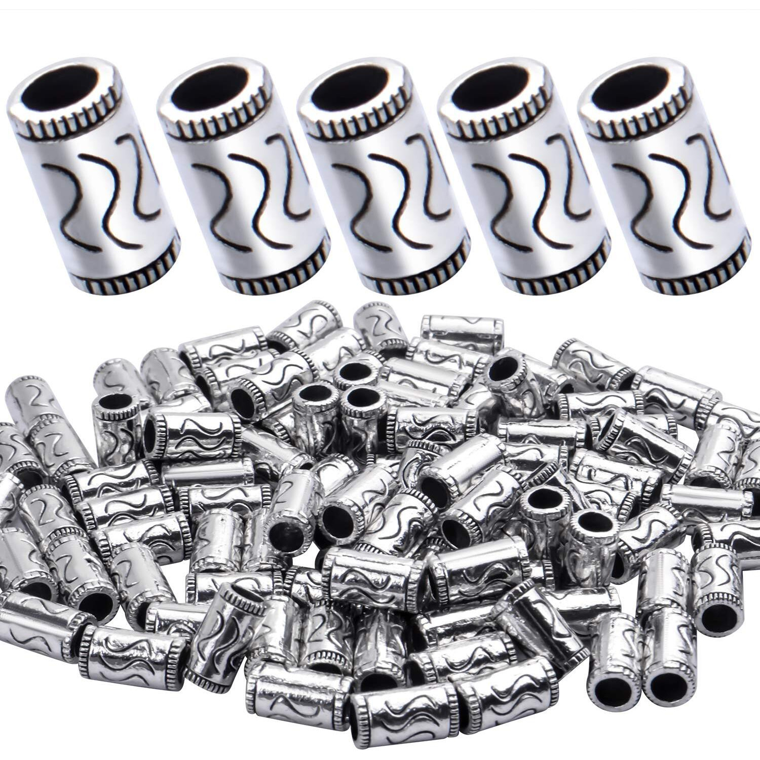 100Pcs Tibetan Silver Spacer Beads Alloy Tube Metal Spacers European Large Hole Beads Charms For Diy Necklace Bracelets
