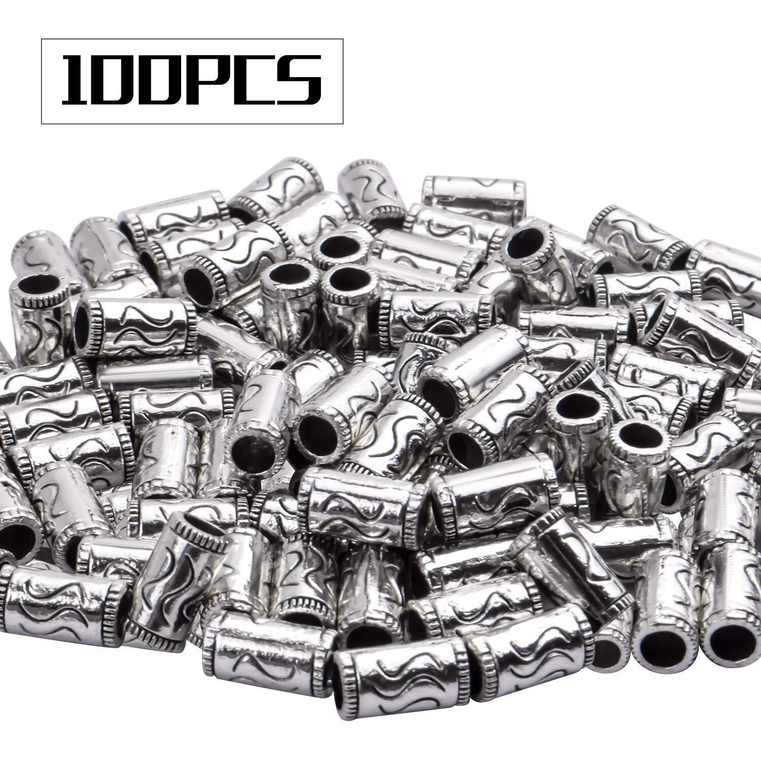 100Pcs Tibetan Silver Spacer Beads Alloy Tube Metal Spacers European Large Hole Beads Charms For Diy Necklace Bracelets