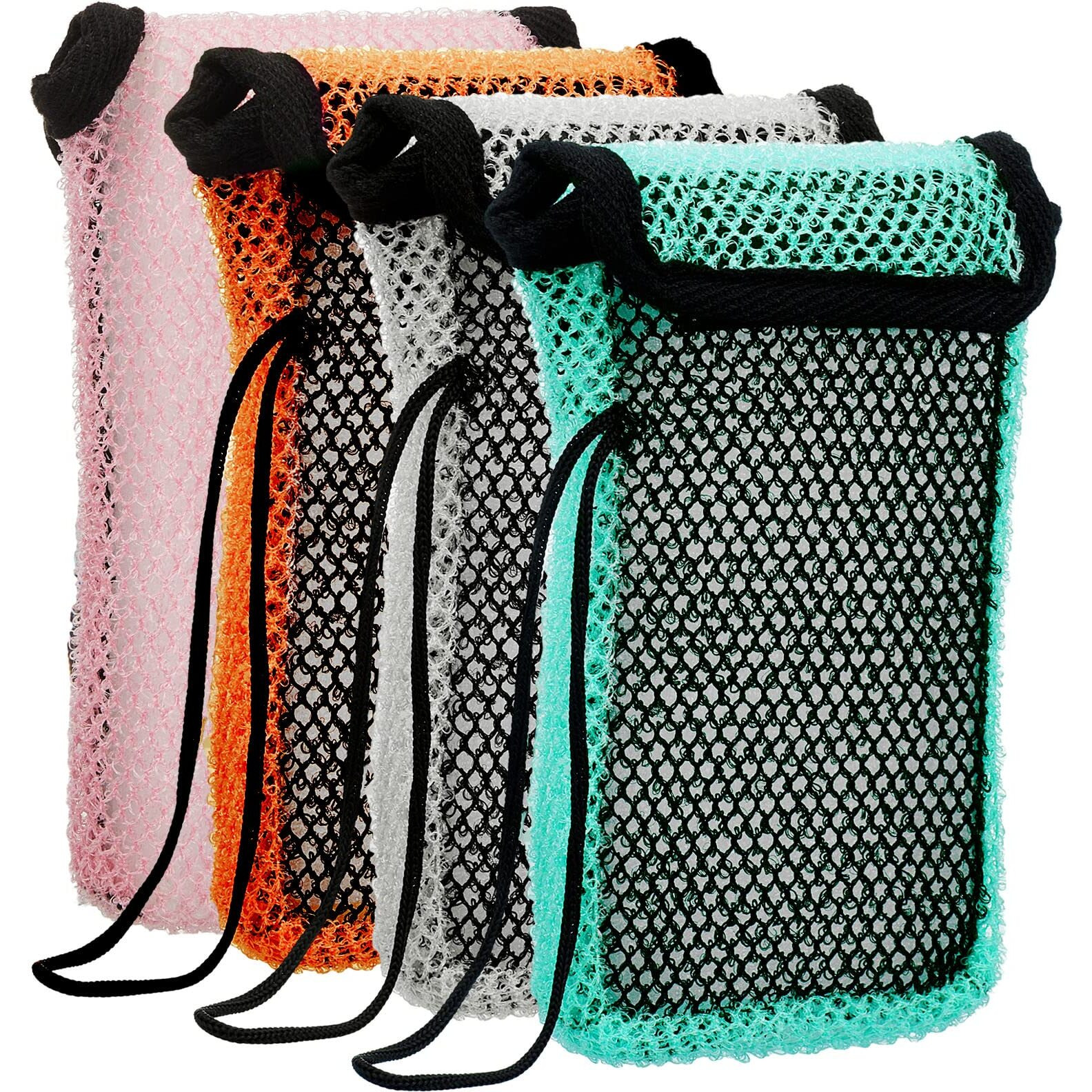 4 Pcs Bar Soap Pouch Soap Savers Exfoliating Net Soap Coarse Mesh Soap Bag Loofah Body Scrubber Hanging Rope Bags Exfoliator For Bath Shower For A Deeper Scrub And Lather