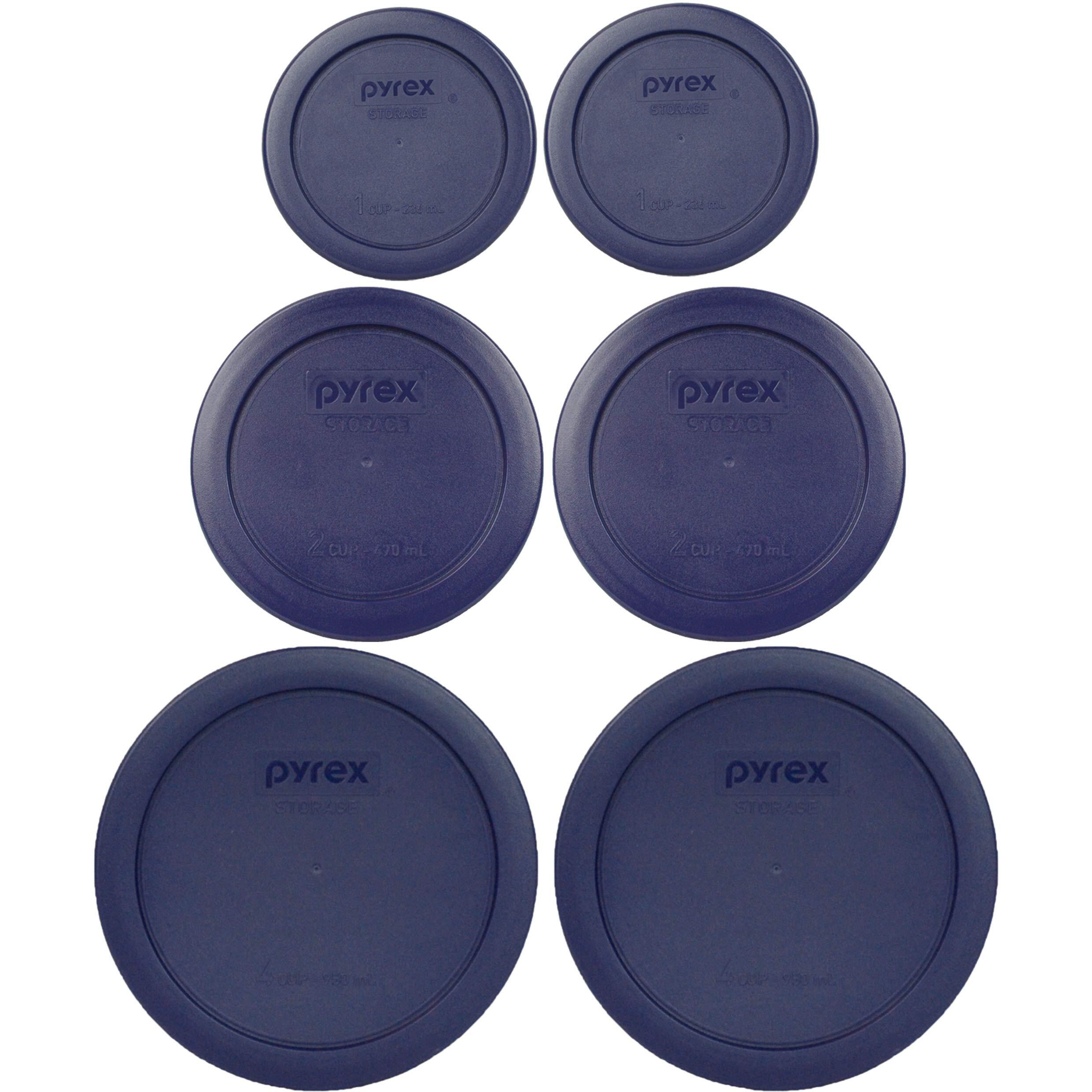 Pyrex (2) 7202-Pc 1 Cup (2) 7200-Pc 2 Cup (2) 7201-Pc 4 Cup Blue Replacement Lids - Original Genuine Pyrex - Made In The Usa