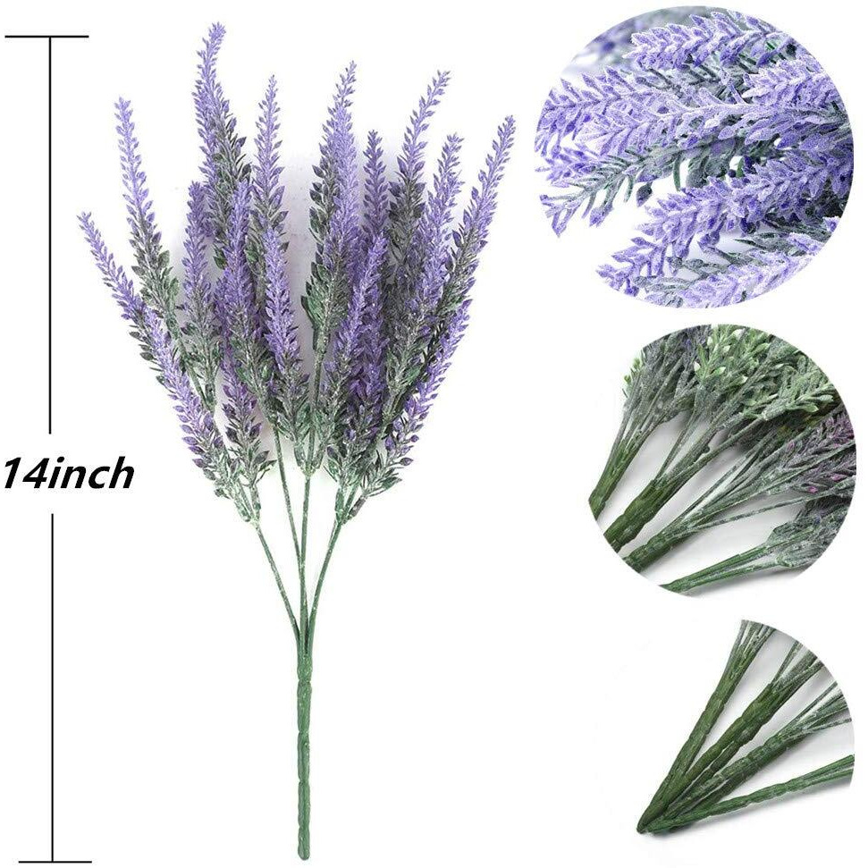 Zwyoqi 8 Bundles Artificial Flowers Fake Lavender Plant Artificial Lavender Bouquet Faux Flocked Plastic Flowers Wedding Bridle Bouquet Indoor Outdoor Home Kitchen Office D  Cor (Purple Lavender/8Pcs)