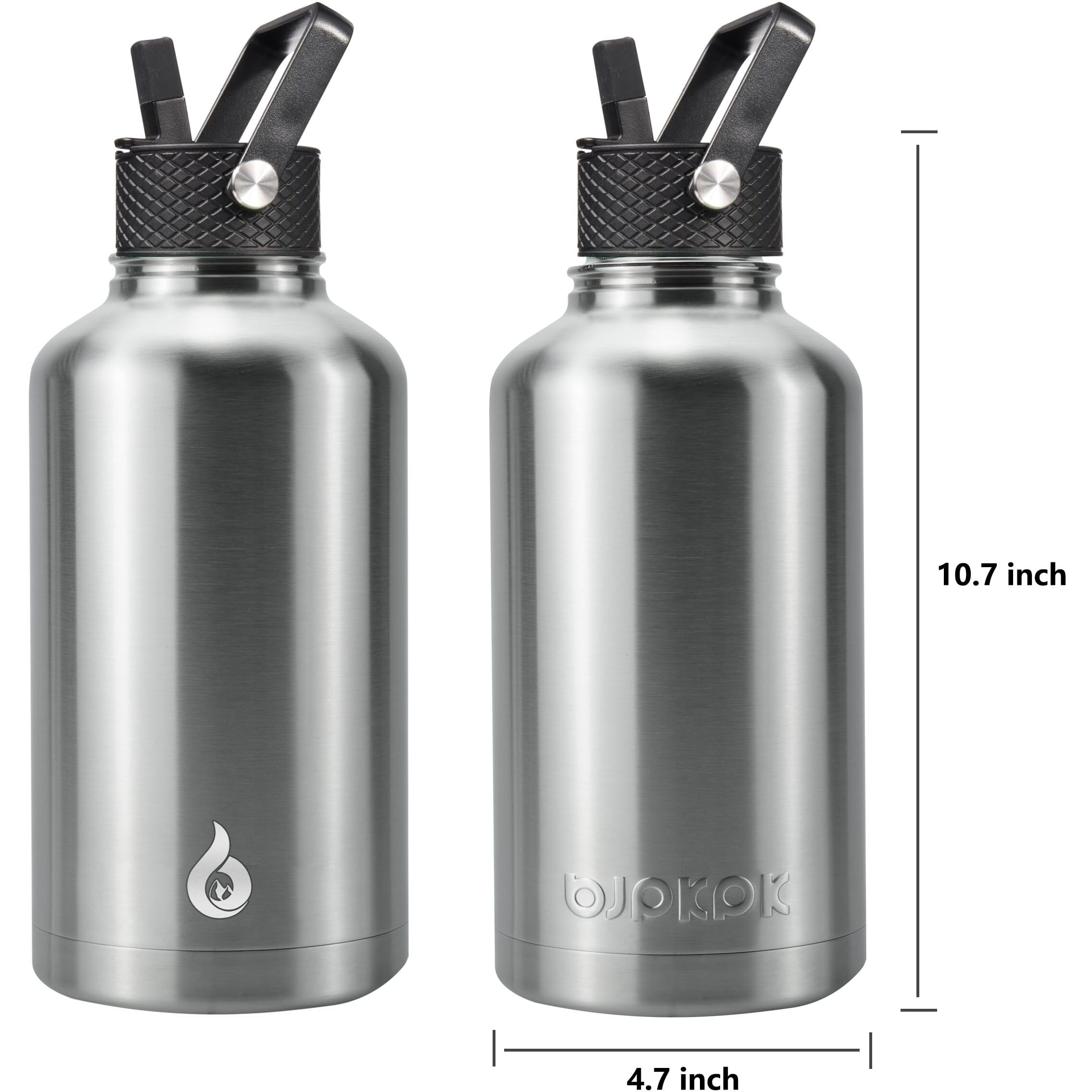 Bjpkpk Half Gallon Insulated Water Bottles With Straw Lid,64Oz Large Water Bottle,Stainless Steel Water Bottles With 3 Lids And Paracord Handle, Water Bottle For Hot & Cold Liquid, Stainless Steel