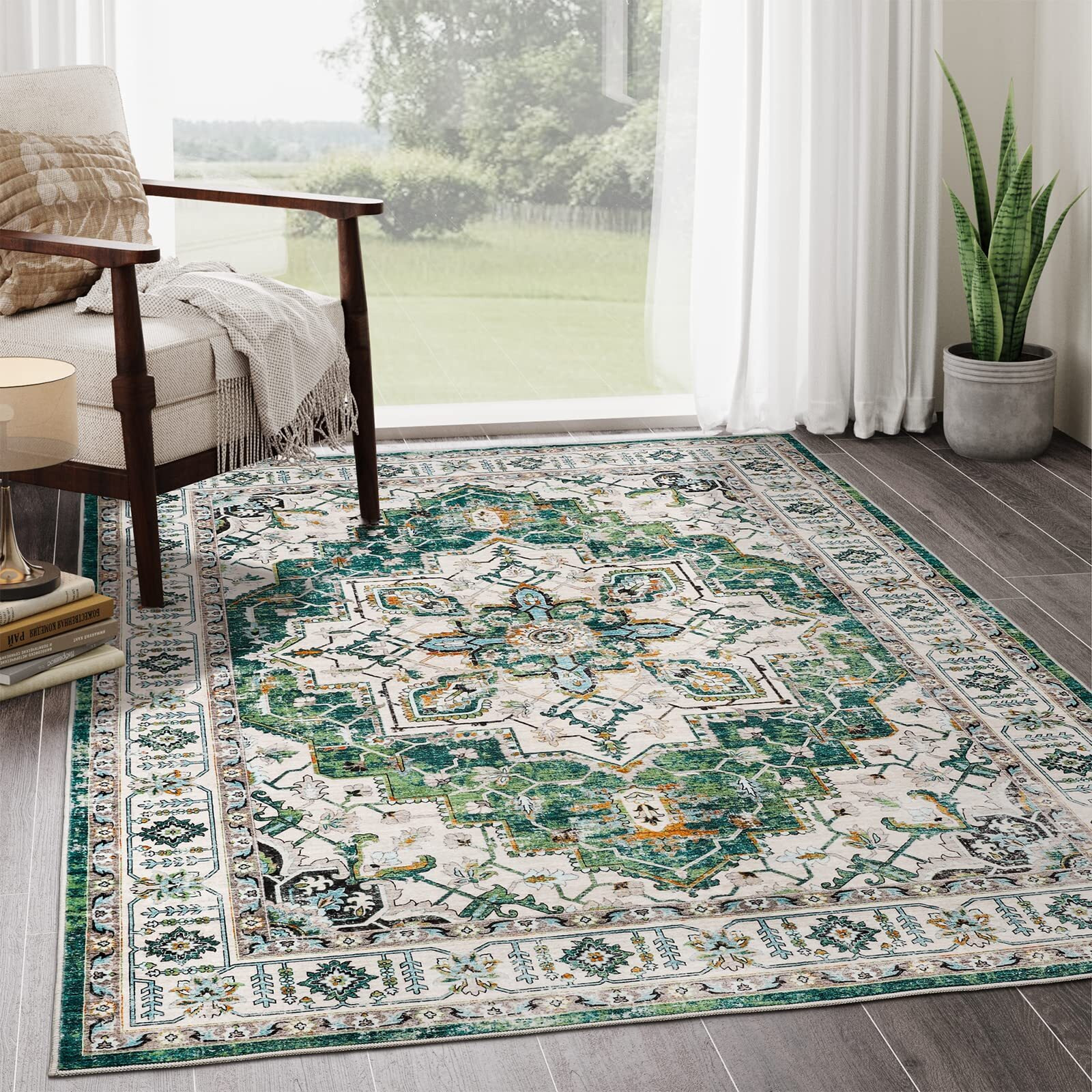 Zesthome 9X12 Area Rugs,Stain Resistant Washable Rug,Ultra-Thin Rugs For Living Room,Bedroom,Non-Slip Backing Home Decor Large Area Rug (Green,9'X12')