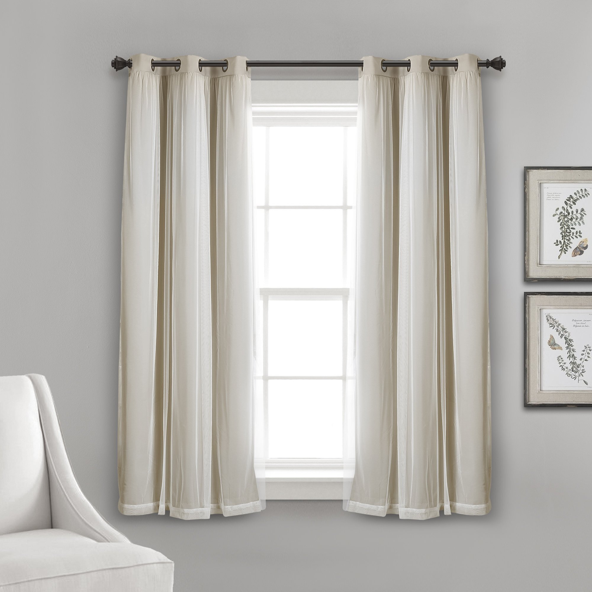 Lush Decor Sheer Grommet Curtains With Insulated Blackout Lining, Window Curtain Panels, Pair, 38"&quotW X 63"&quotL, Wheat - Curtain With Sheer Overlay, Elegant Blackout Curtains For Bedroom