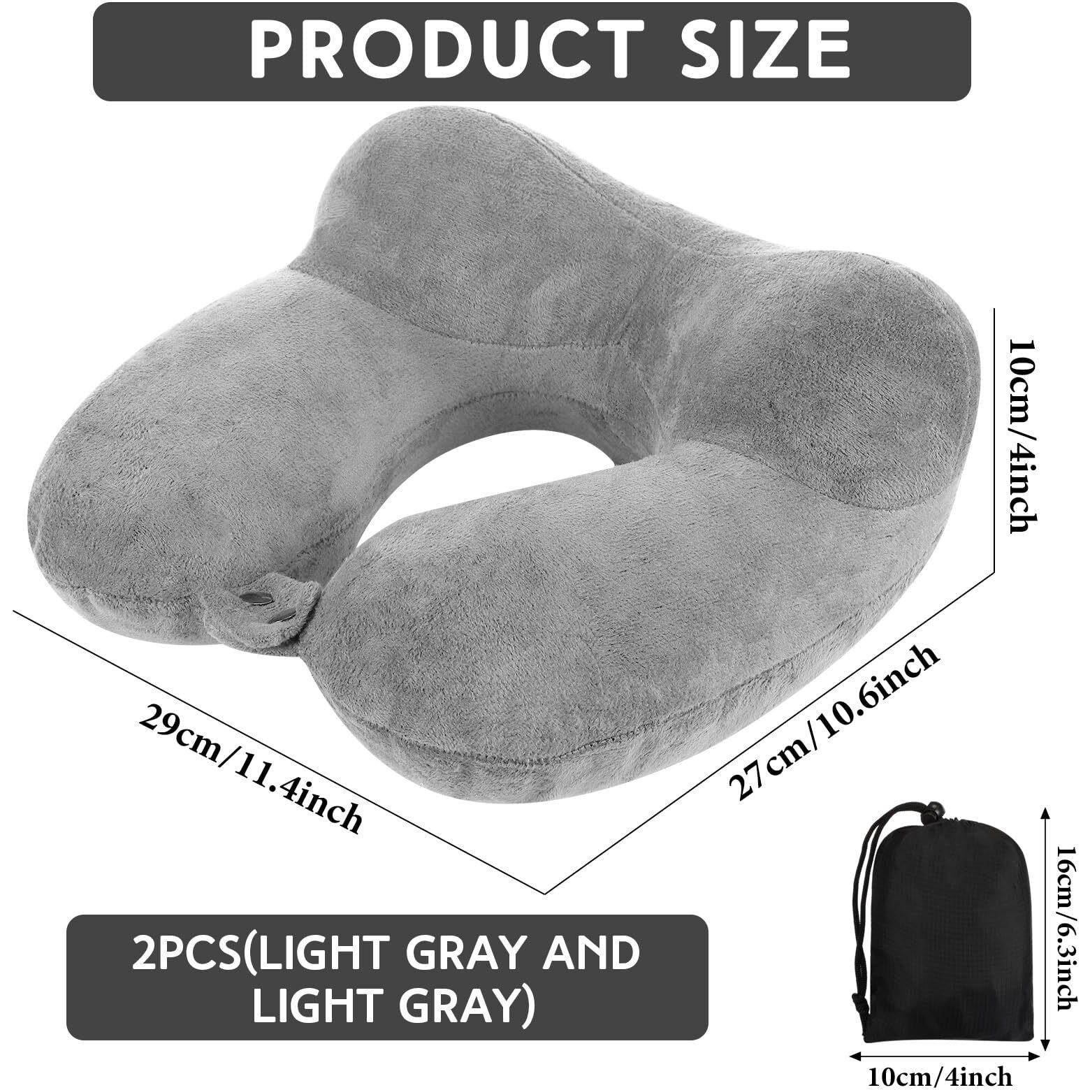 Sintuff 2 Pack Inflatable Travel Pillow For Airplanes Inflatable Neck Pillows With Compact Bag And Blindfold Soft Flight Pillow For Traveling, Airplane, Train, Car, Office(Gray)