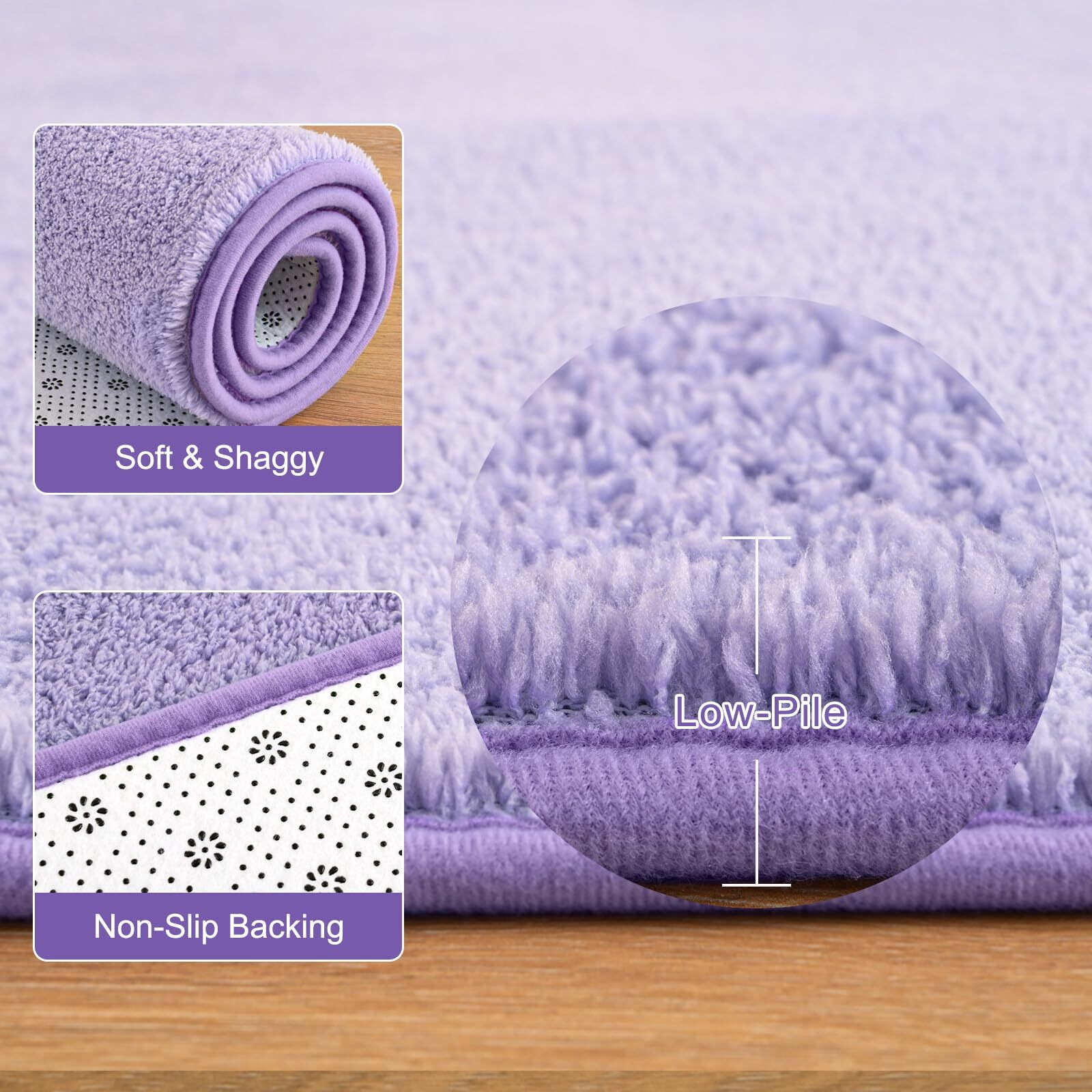 Zedrew Purple Area Rugs For Bedroom Living Room, 4X6 Feet Indoor Memory Foam Rug, Modern Washable Rugs For Kids Boys Girls Room, Dorm Bedside Shag Carpets For Home Decor