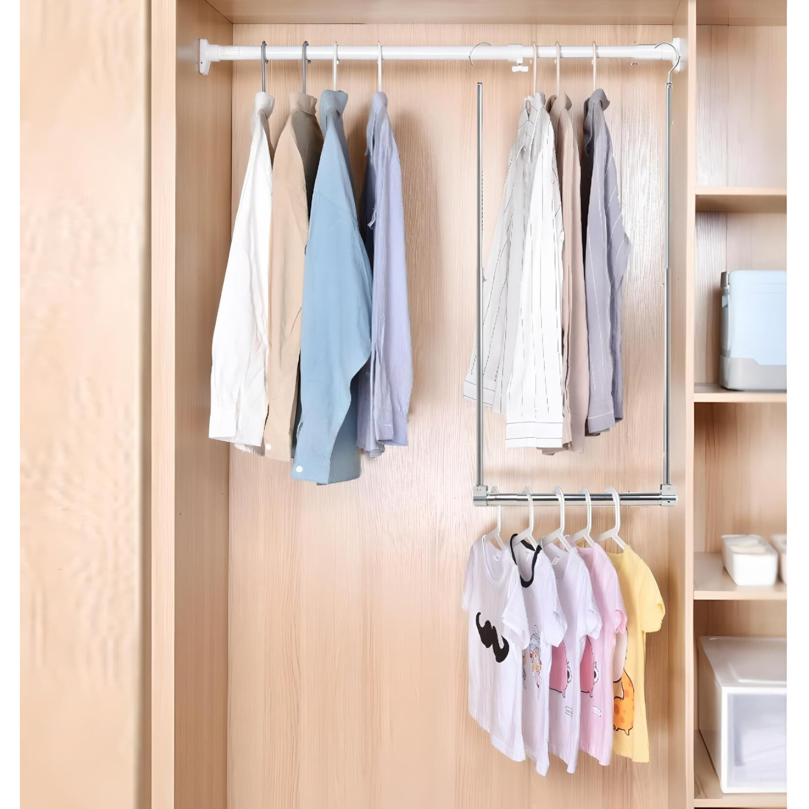 Adjustable Hanging Closet Rod, Extender Hanging Rod, Closet Hanging Organizer, Heavy Duty Closet Bar, Hanging Rod (Black, 2 Pack)