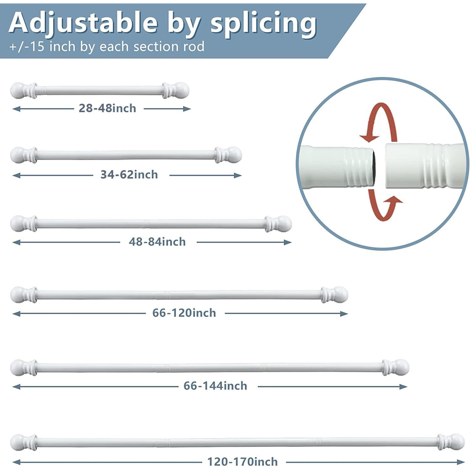 Extra Long Curtain Rods 120 To 170 Inch - 1   Heavy Duty Metal Curtain Rod Set,Blackout Drapery Rods With Brackets,Adjustable Farmhouse Curtain Pole (10-14.2 Ft) White