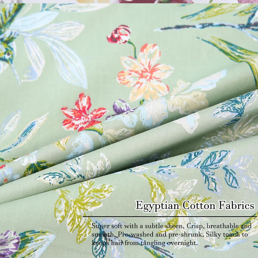 Winlife 100% Cotton Pillowcases Standard Size Sage Green Garden Floral & Butterflies Printed Pillow Cover 2 Pack, Soft Smooth Cool Envelope Closure Pillow Case Set (Standard, 20"&quotX26"")