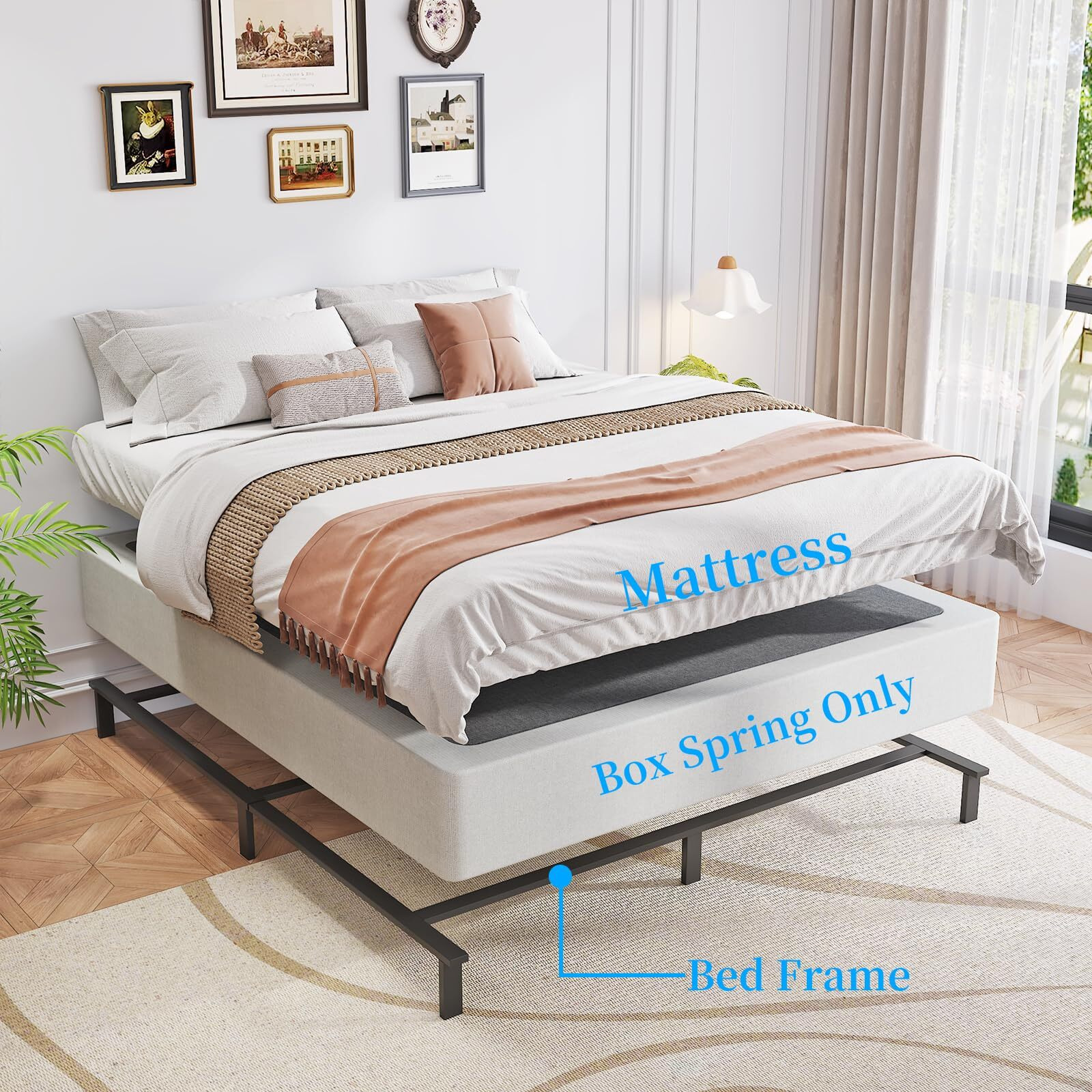 Osaset King Box Spring, 9 Inch Metal King Size Box Spring Only, Heavy Duty Metal Frame Mattress Foundation Support For 3000Lbs, Easy Assembly, Noise Free, Non Slip