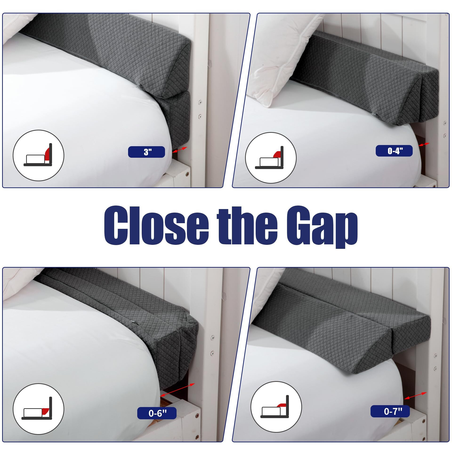 Hombys Wedge Pillow Headboard For Bed Gap,Foldable Bed Wedge Gap Filler Queen Size,Matterss Gap Filler,Multi Functional Bed Crack Pillow, Fill The Gap (0-7"") Between Your Headboard And Mattress,Grey