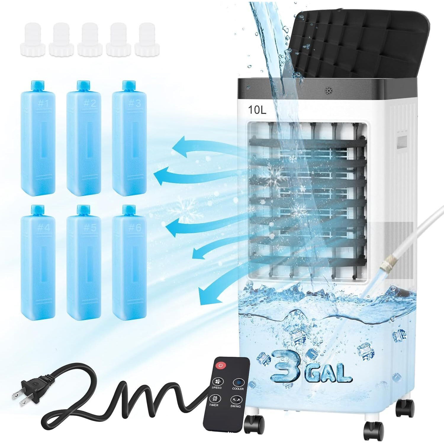 Air Conditioners, 2024 Upgraded Portable Air Conditioner With 3 Gal Water Tank, Air Conditioner Portable For Room With 6 Ice Box, 3-In-1 Super Wind Quiet Swamp Cooler, Ac For Room/Bedroom/Garage75