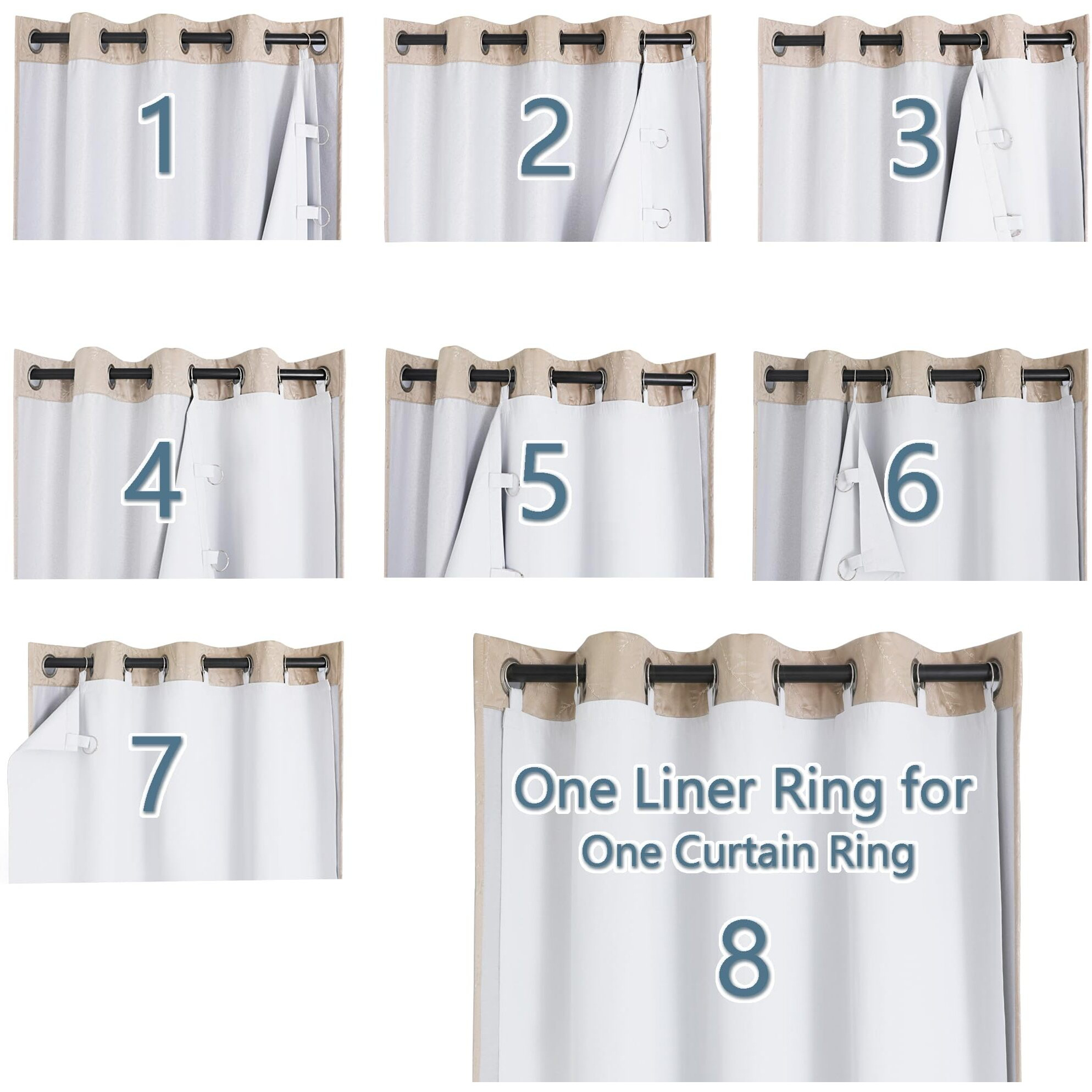 Chyhomenyc 2 Panels 100% Blackout Curtain Liners, 100% Darkening Thermal Insulated Blackout Liner For 84 Inch Curtains, Each 50"" Wx80 L, 2 Liners Per Set With 17 Pieces Rings