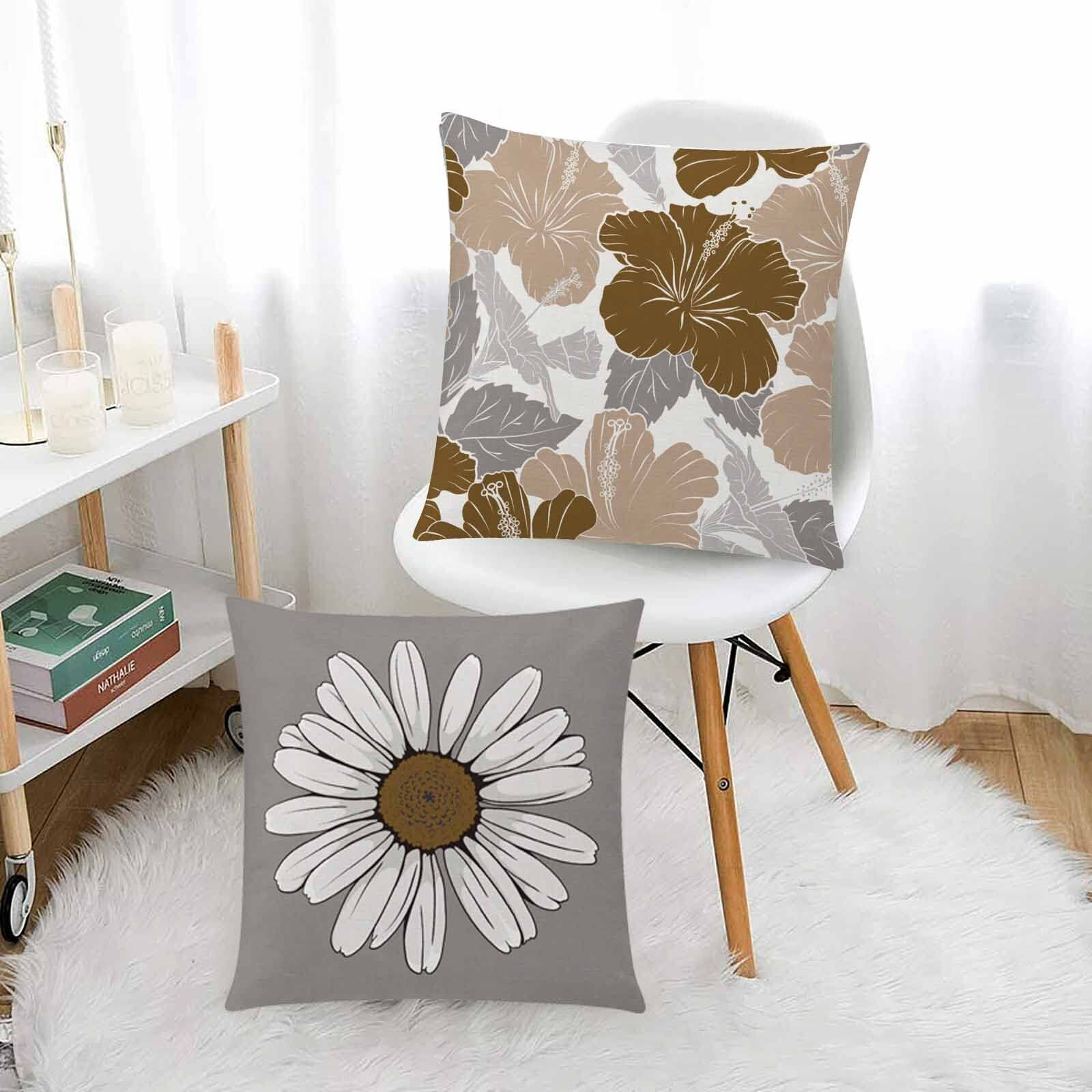 Comminy Brown Grey Pillow Covers 18X18 Set Of 6 Decorative Daisy Flower Throw Pillow Cover For Couch Modern Coffee Pillow Case For Patio Living Room Cushion Bed Outdoor Farmhouse Home Decor