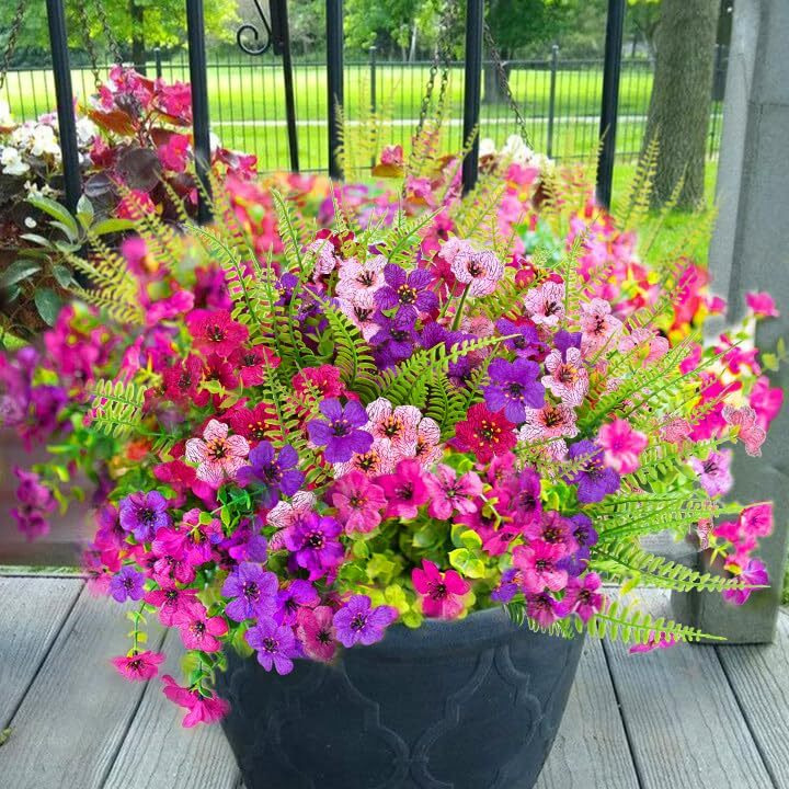 Yastouay 12 Bundles Artificial Flowers For Outdoors, Uv Resistant Fake Outdoor Flowers No Fade Faux Outdoor Flowers Plants For Garden Porch Window Box Pot Planters Decor (Mixing+Fern A)