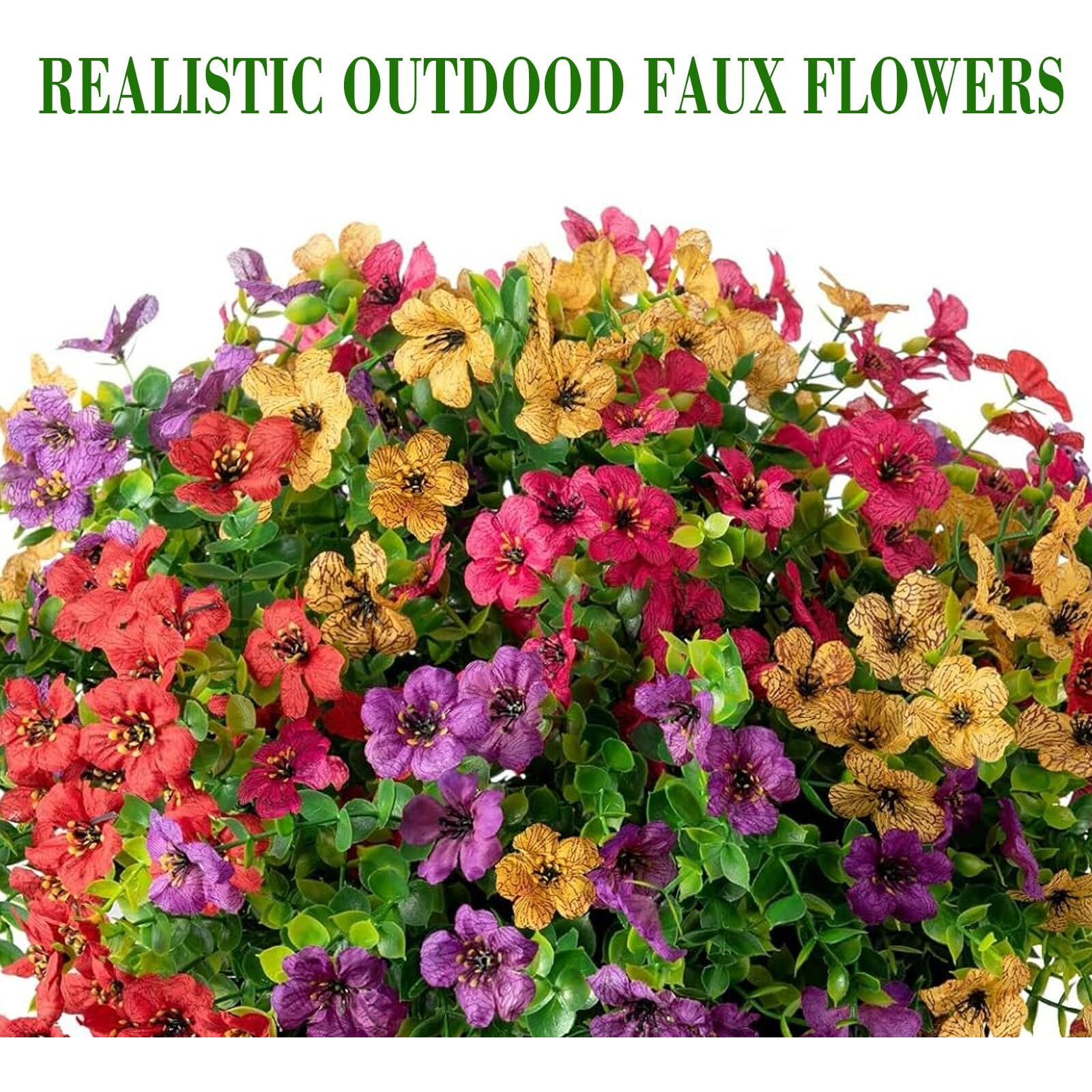 Yastouay 12 Bundles Artificial Flowers For Outdoors, Uv Resistant Fake Outdoor Flowers No Fade Faux Outdoor Flowers Plants For Garden Porch Window Box Pot Planters Decor (Mixing+Fern A)
