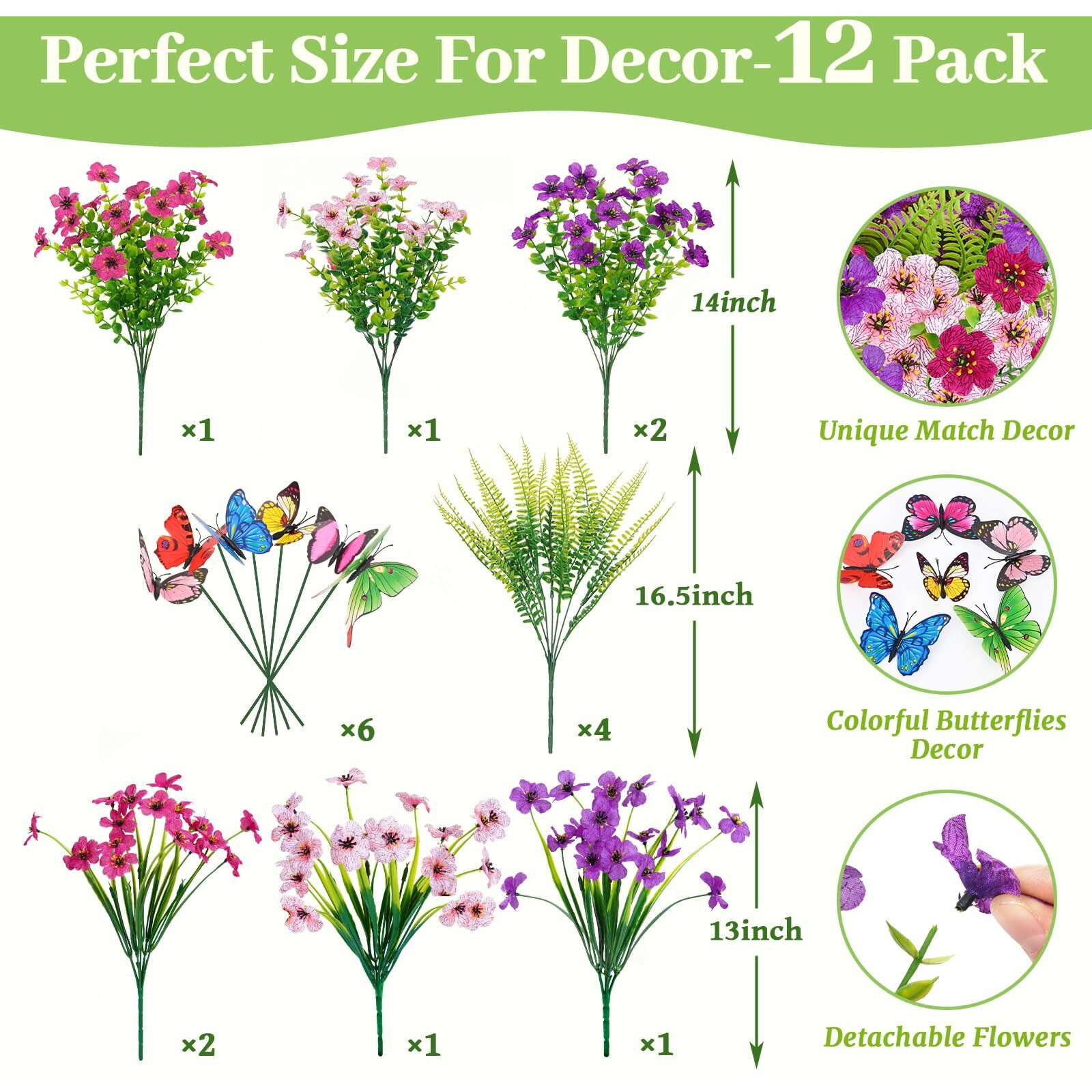 Yastouay 12 Bundles Artificial Flowers For Outdoors, Uv Resistant Fake Outdoor Flowers No Fade Faux Outdoor Flowers Plants For Garden Porch Window Box Pot Planters Decor (Mixing+Fern A)