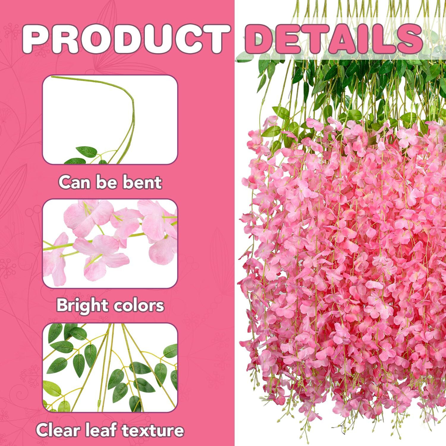 Wisteria Hanging Flowers,Hanging Flowers,Wisteria,Fake Hanging Flowers,Fake Wisteria,Hanging Flowers For Decoration, Wedding, Garden, Wall Decoration,3.6 Feet Long(25,White)