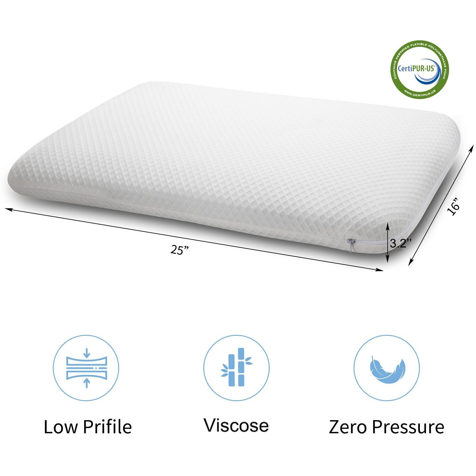 Dlight Bd Slim 3.2"" Stomach Sleeping Memory Foam Pillow-Thin, Flat, Soft Yet Supportative For Belly, Back& Stomach Sleepers