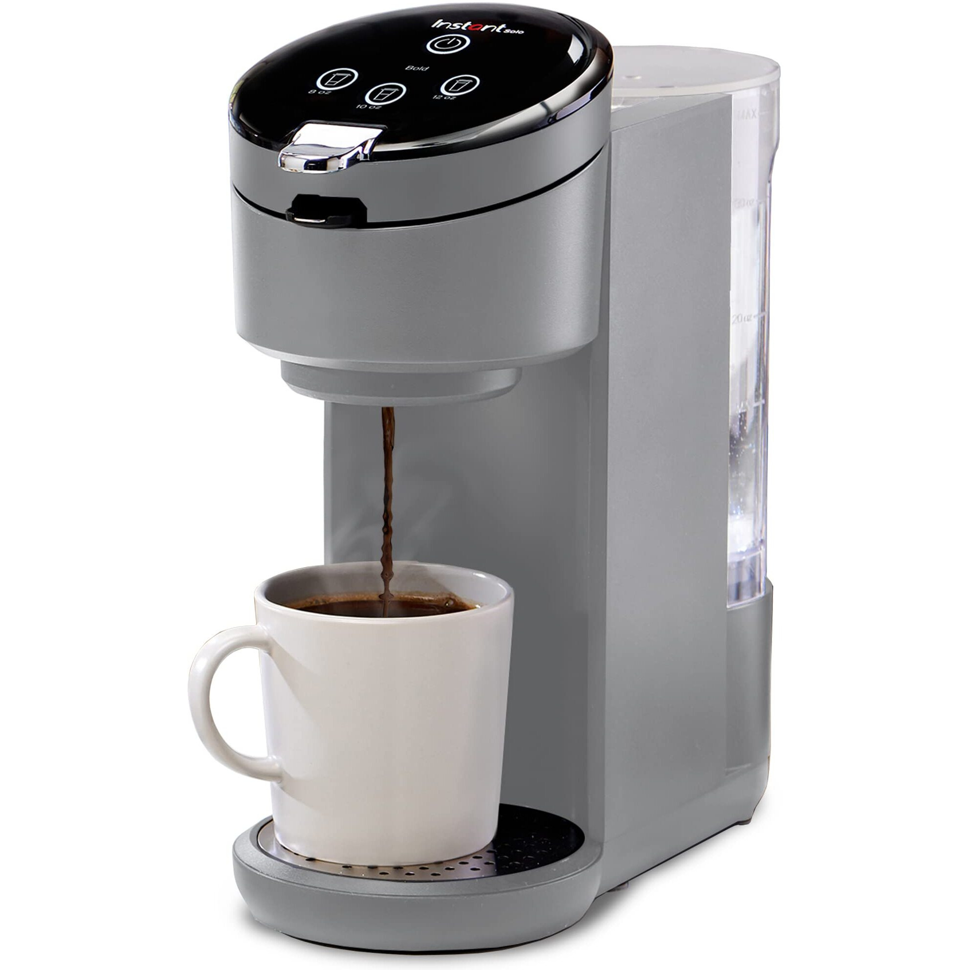 Instant Pot Single Serve K-Cup Pod Compatible Coffee Maker With Reusable Pod & Bold Setting, 8-12Oz, 40Oz Reservoir, Grey