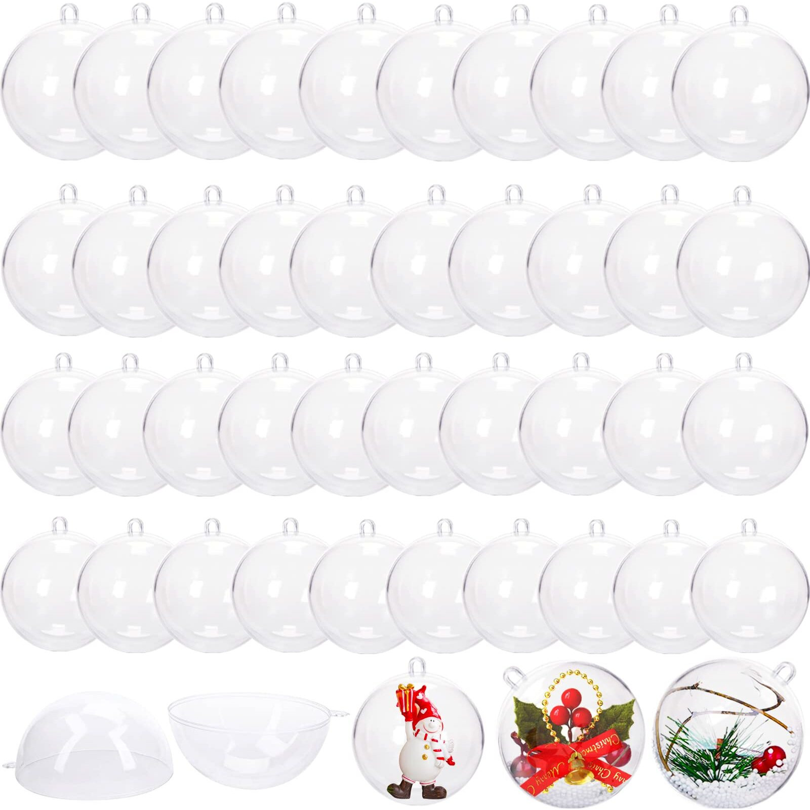 40 Pcs Clear Christmas Ornaments Balls,Hollow Sphere With 4 Size,Transparent Plastic Fillable Ball Ornament For Xmas Tree,Home Decoration,Wedding,Party(1.57 In,1.96 In,2.36 In,2.76 In)