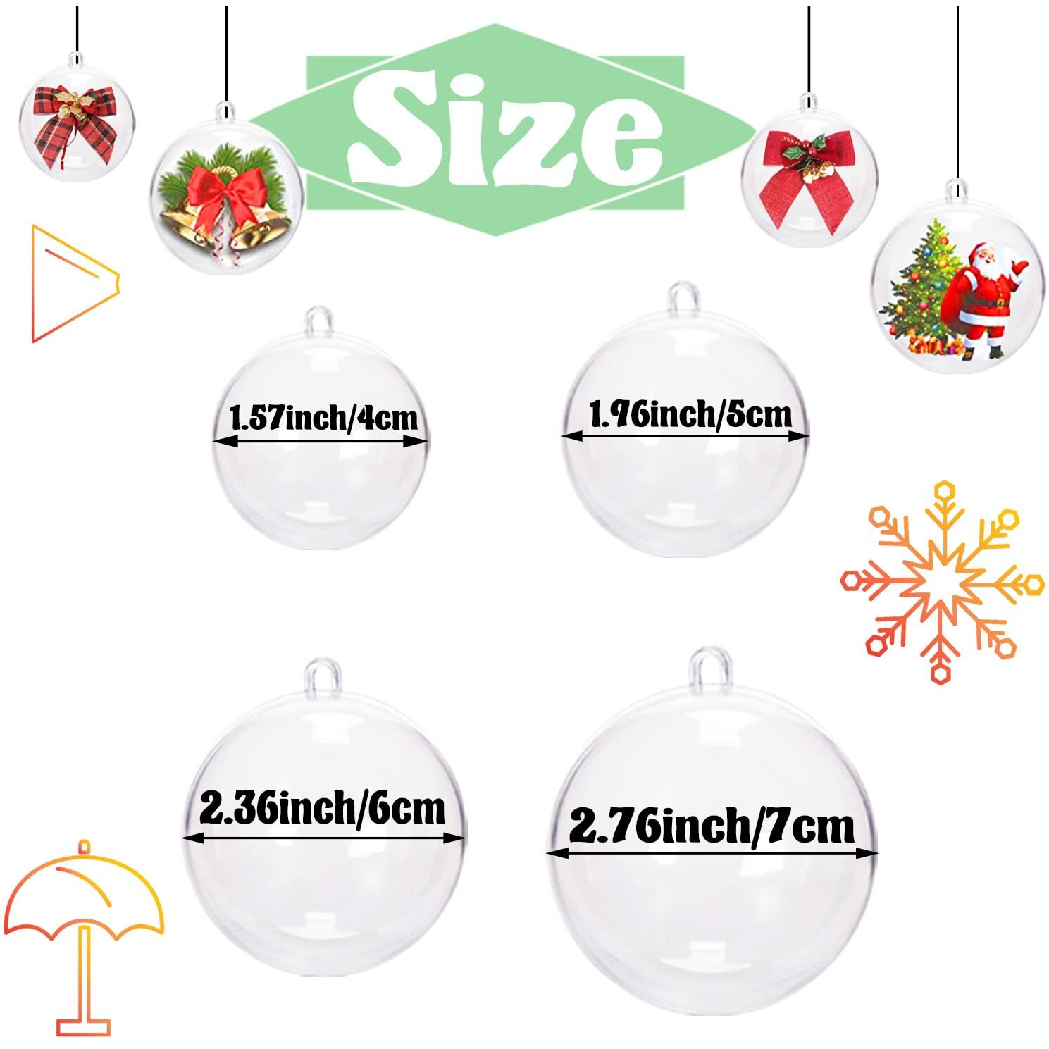 40 Pcs Clear Christmas Ornaments Balls,Hollow Sphere With 4 Size,Transparent Plastic Fillable Ball Ornament For Xmas Tree,Home Decoration,Wedding,Party(1.57 In,1.96 In,2.36 In,2.76 In)
