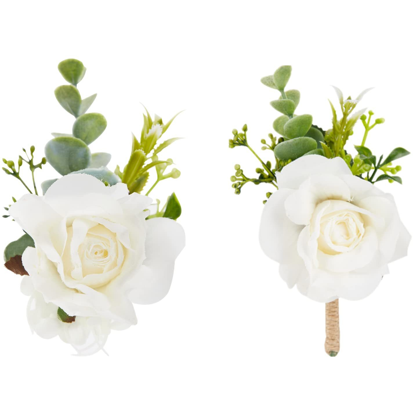 Meldel White Corsage And Boutonniere Set, Ivory Boutonniere, Prom Flower Wrist Corsage Bracelets, Homecoming Corsage Wristlet, Men Boutonniere For Wedding Flowers Accessories Prom Suit Decorations