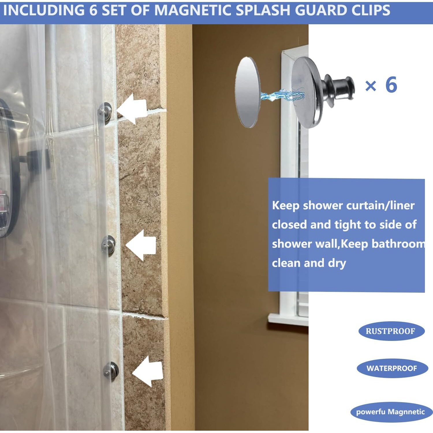 76 Inch Shower Curtain Liner With 6 Magnets & 6 Magnetic Shower Curtain Clips, Heavy Duty Weighted Clear Vinyl 72 X 76 Shower Liner Long For Bathroom,72X76