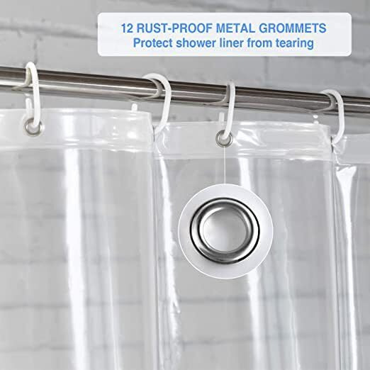 76 Inch Shower Curtain Liner With 6 Magnets & 6 Magnetic Shower Curtain Clips, Heavy Duty Weighted Clear Vinyl 72 X 76 Shower Liner Long For Bathroom,72X76