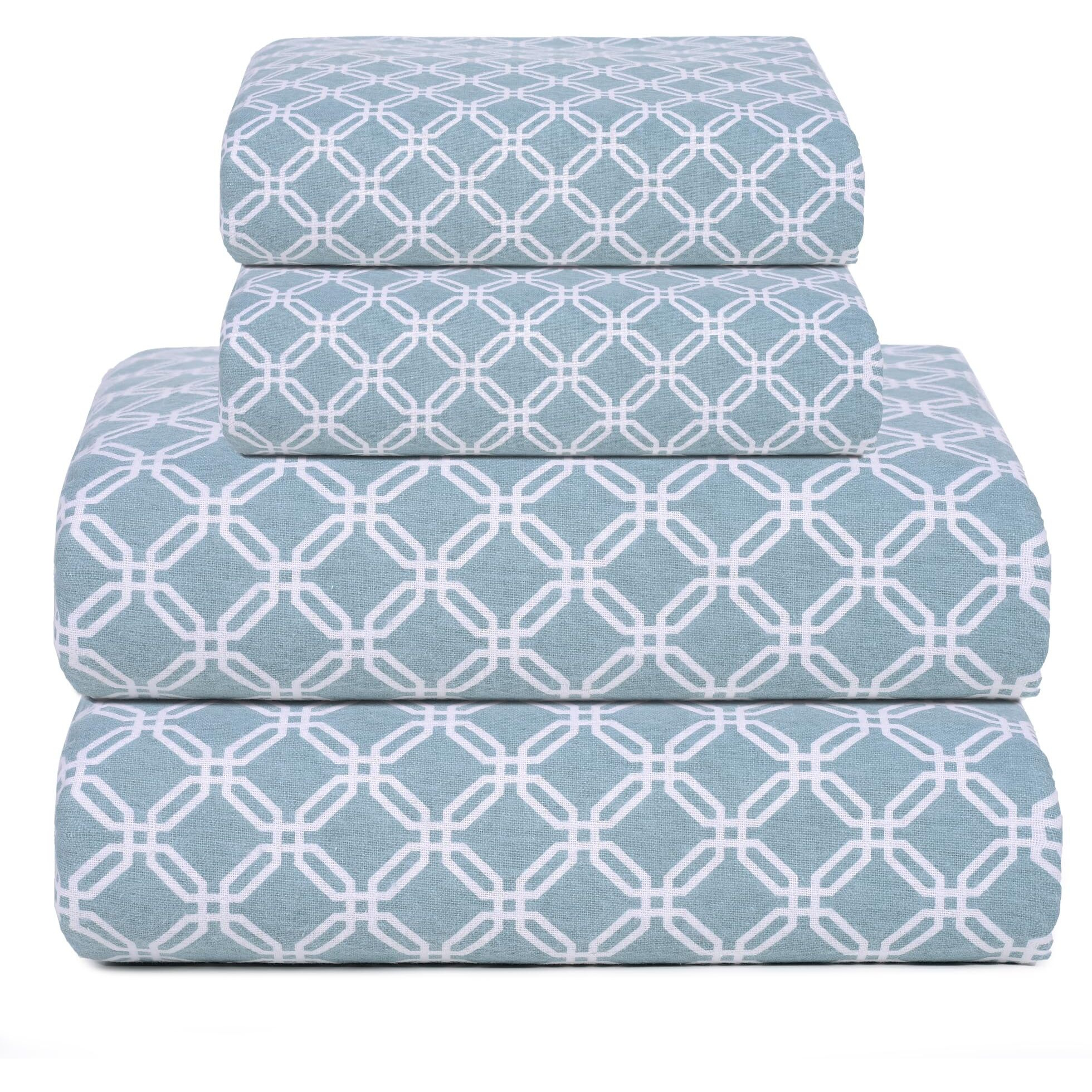Bliss Casa 4 Piece 100% Cotton Flannel Sheet Set Queen - High Gsm Deep Pockets, Warm Breathable Flannel Sheet Set. Flannel Bed Set Includes 1 Flat Sheet, 1 Fitted Sheet & 2 Pillowcases (Gossard)