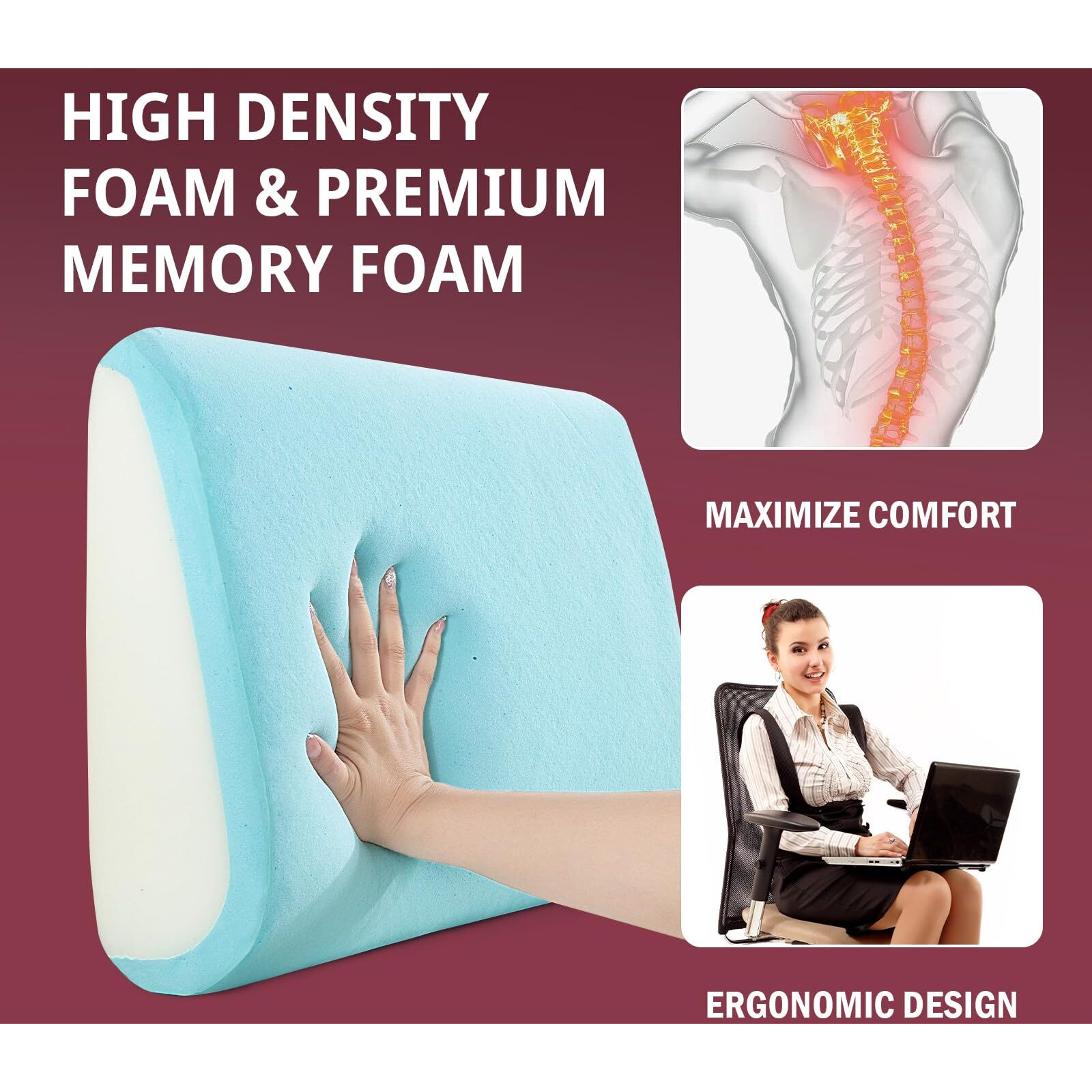 Hombys Lumbar Support Pillow For Recliner Chair, Memory Foam Back Support Cushion For Elderly,Extra Large Lumbar Support Pillow With Extension Straps, Thick Backrest For Home Reading